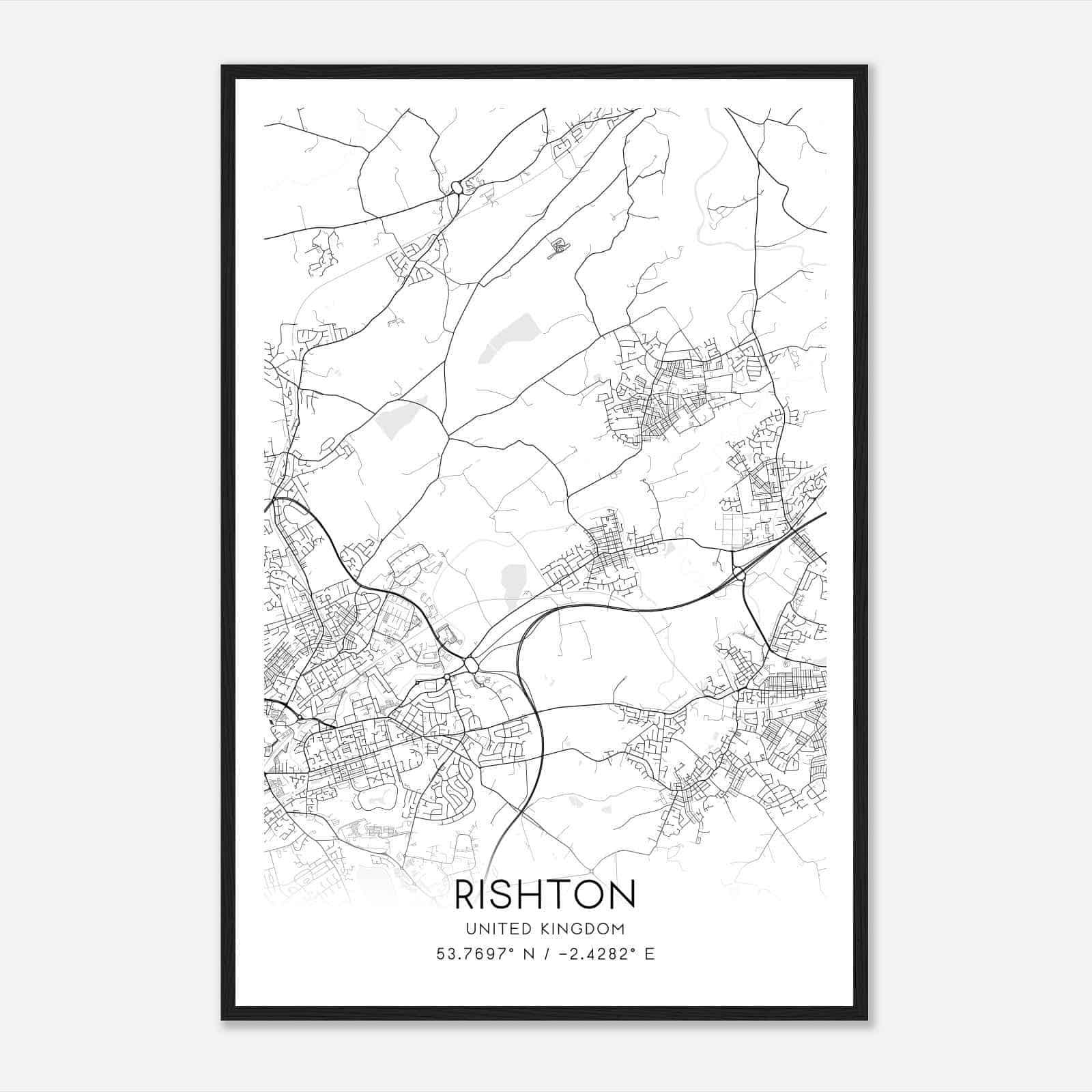Rishton United Kingdom Map Poster, Modern Home Decor Wall Art Print