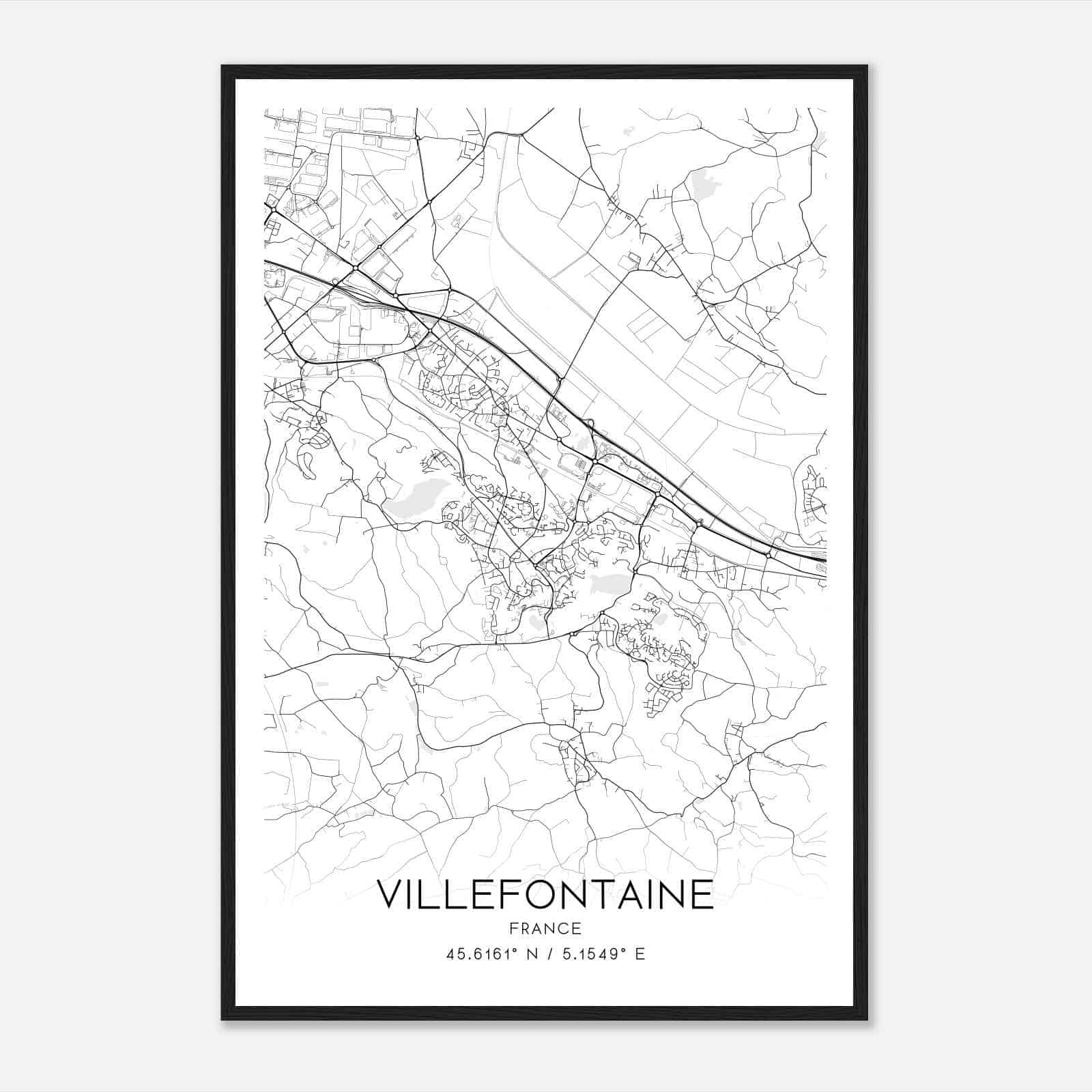 Villefontaine France Map Poster, Modern Home Decor Wall Art Print