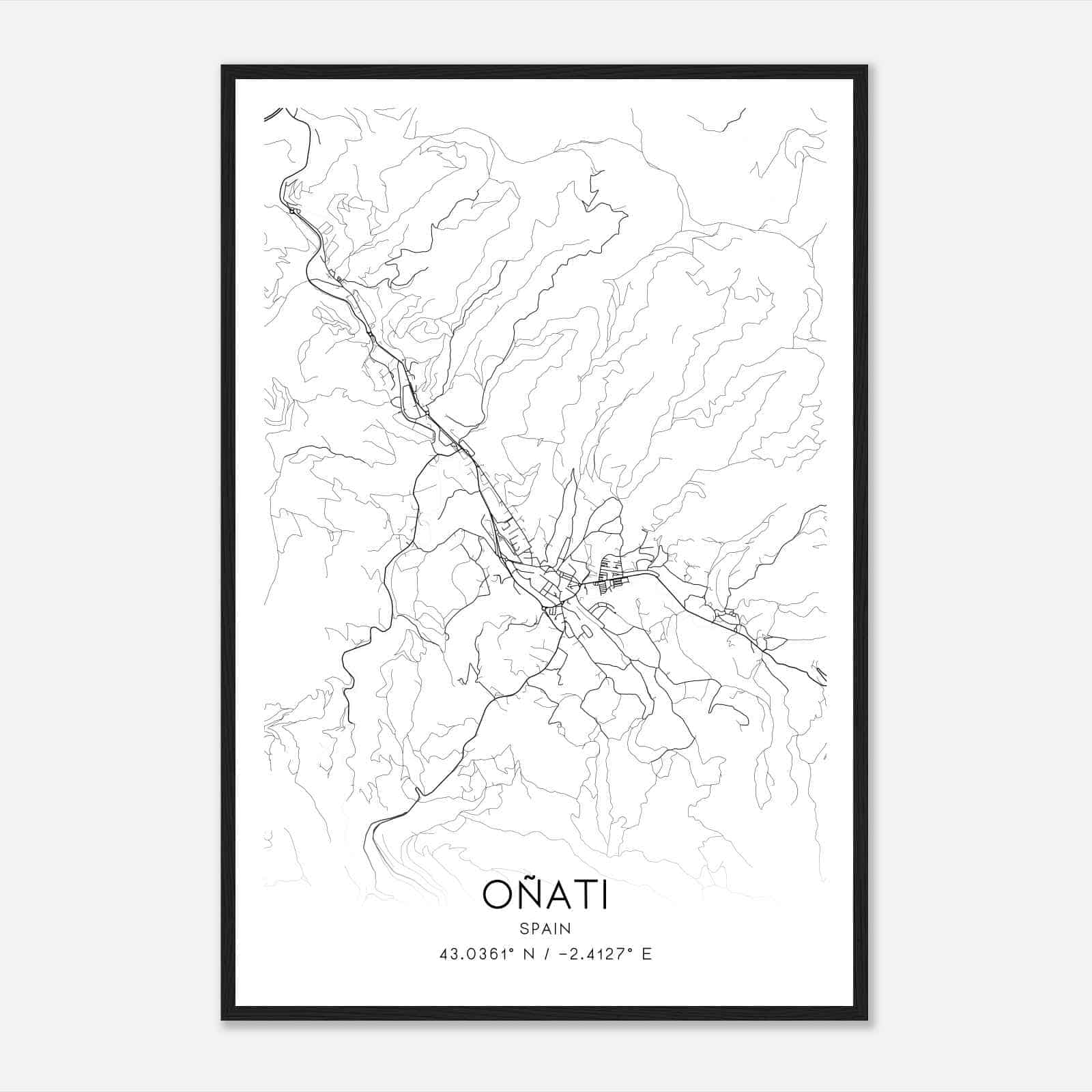 Onate Spain Map Poster, Modern Home Decor Wall Art Print