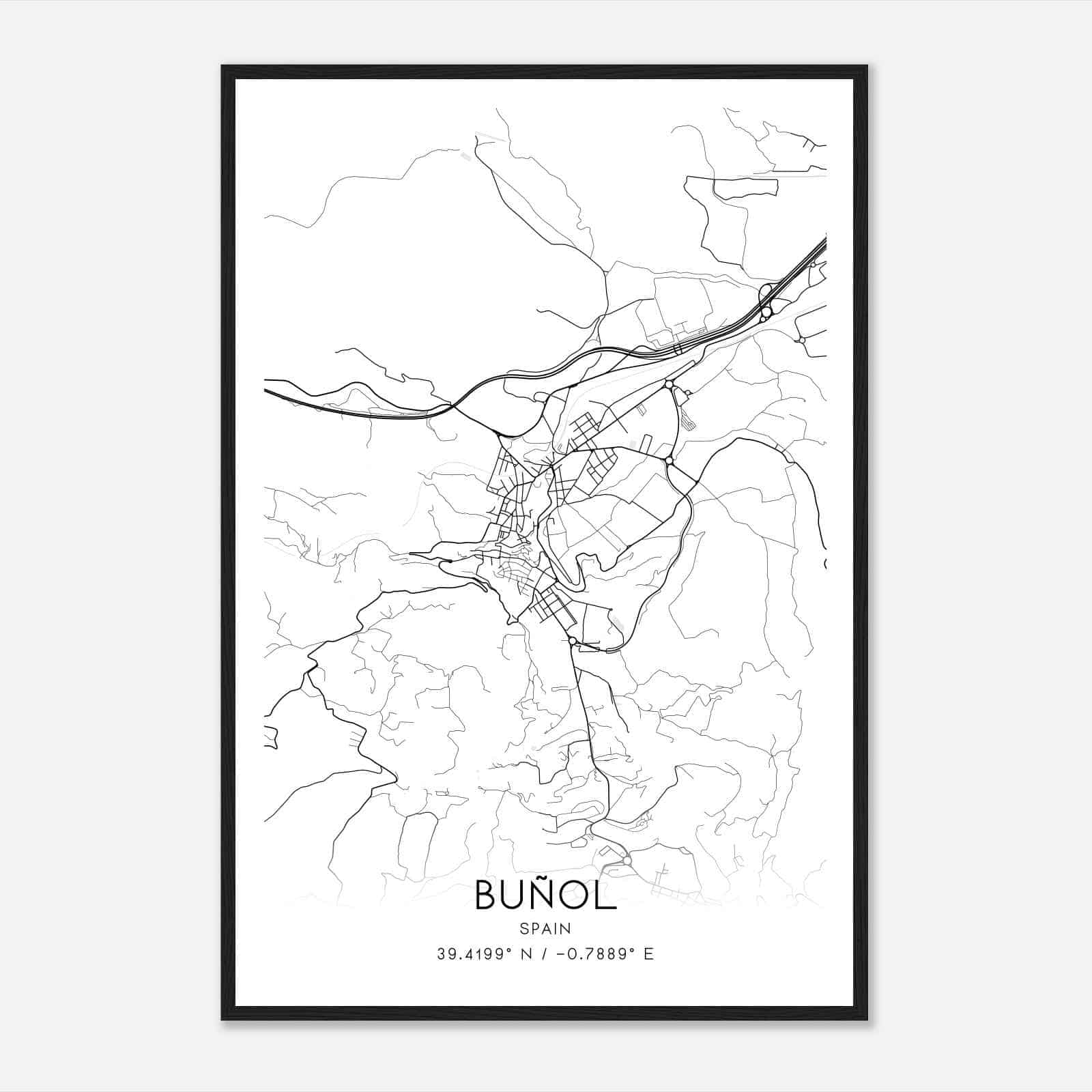 Bunol Spain Map Poster, Modern Home Decor Wall Art Print