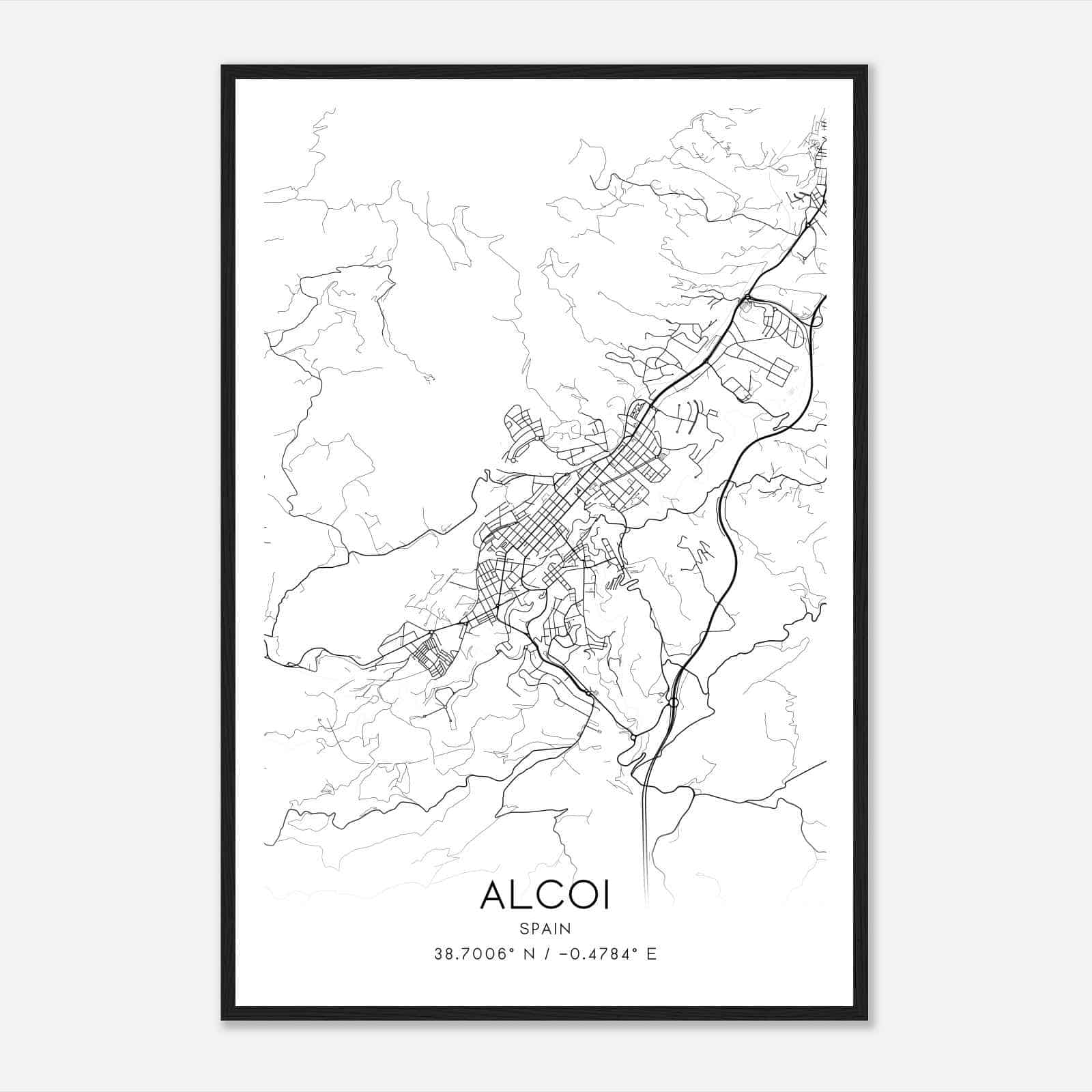 Alcoy Spain Map Poster, Modern Home Decor Wall Art Print
