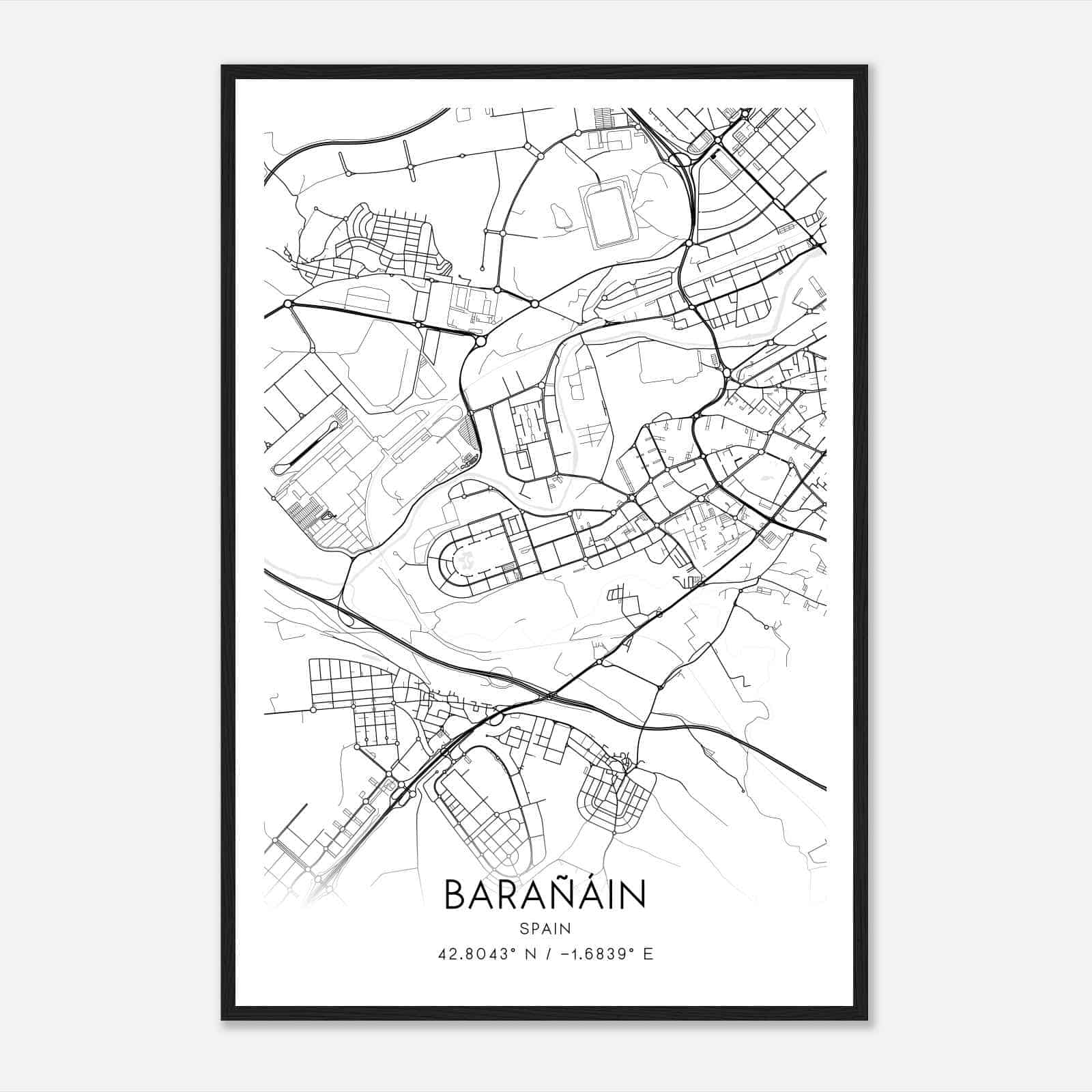 Baranain Spain Map Poster, Modern Home Decor Wall Art Print