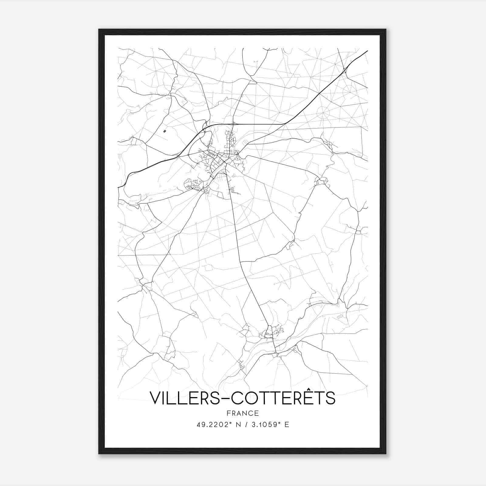 Villers-Cotterets France Map Poster, Modern Home Decor Wall Art Print
