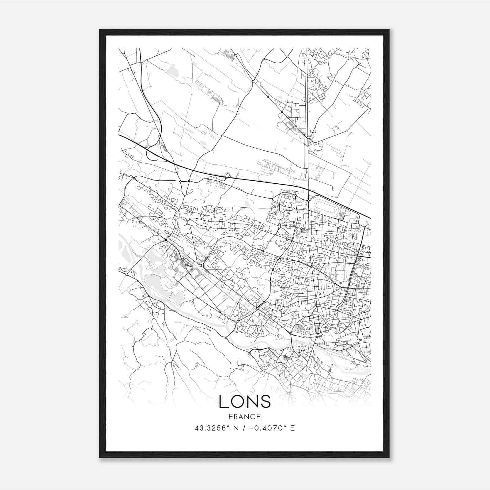 Lons France Map Poster, Modern Home Decor Wall Art Print