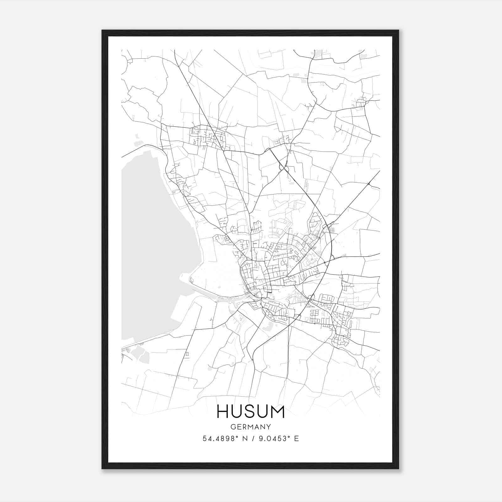 Husum Germany Map Poster, Modern Home Decor Wall Art Print