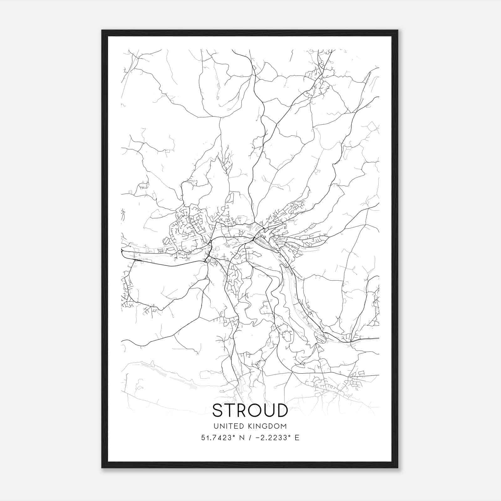 Stroud United Kingdom Map Poster, Modern Home Decor Wall Art Print