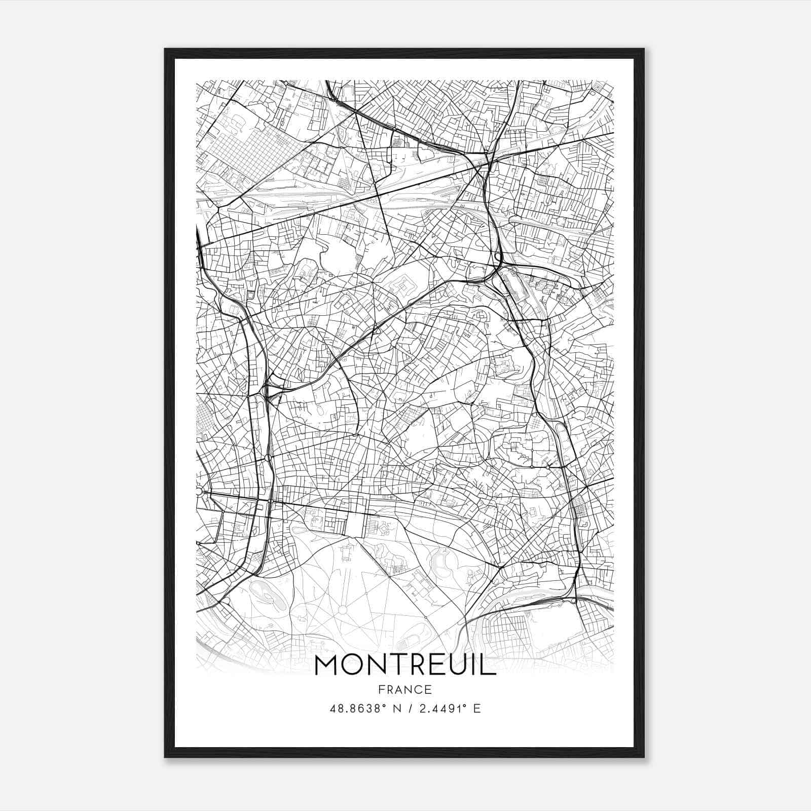 Montreuil France Map Poster, Modern Home Decor Wall Art Print