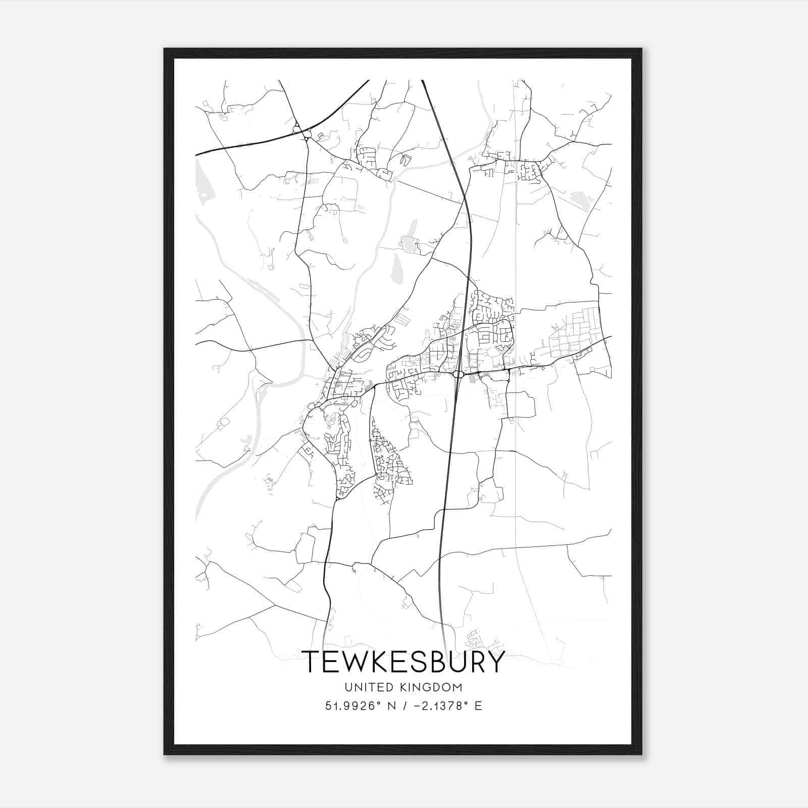 Tewkesbury United Kingdom Map Poster, Modern Home Decor Wall Art Print