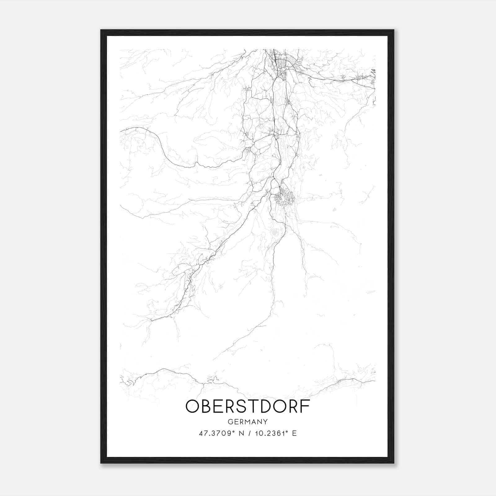 Oberstdorf Germany Map Poster, Modern Home Decor Wall Art Print