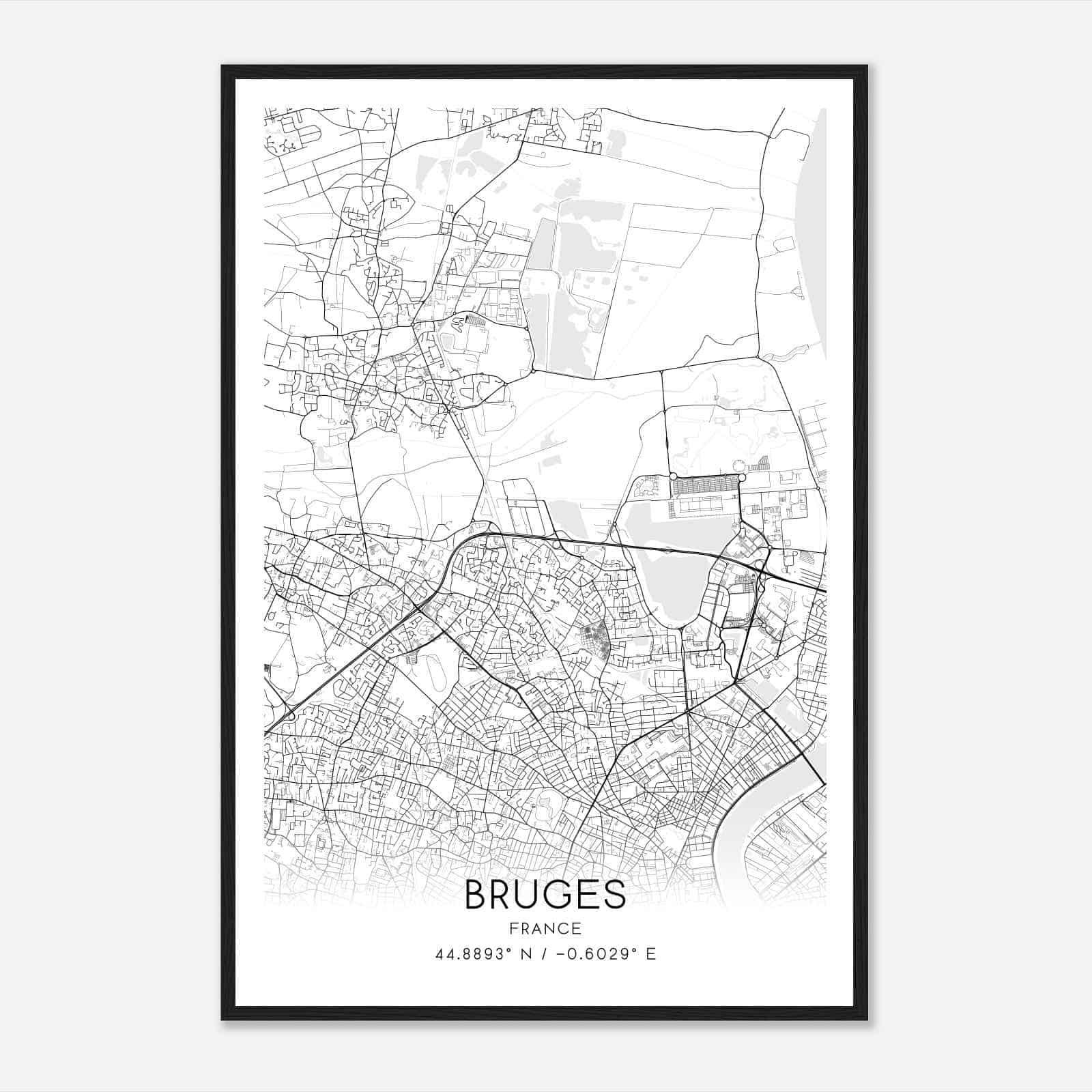 Bruges France Map Poster, Modern Home Decor Wall Art Print