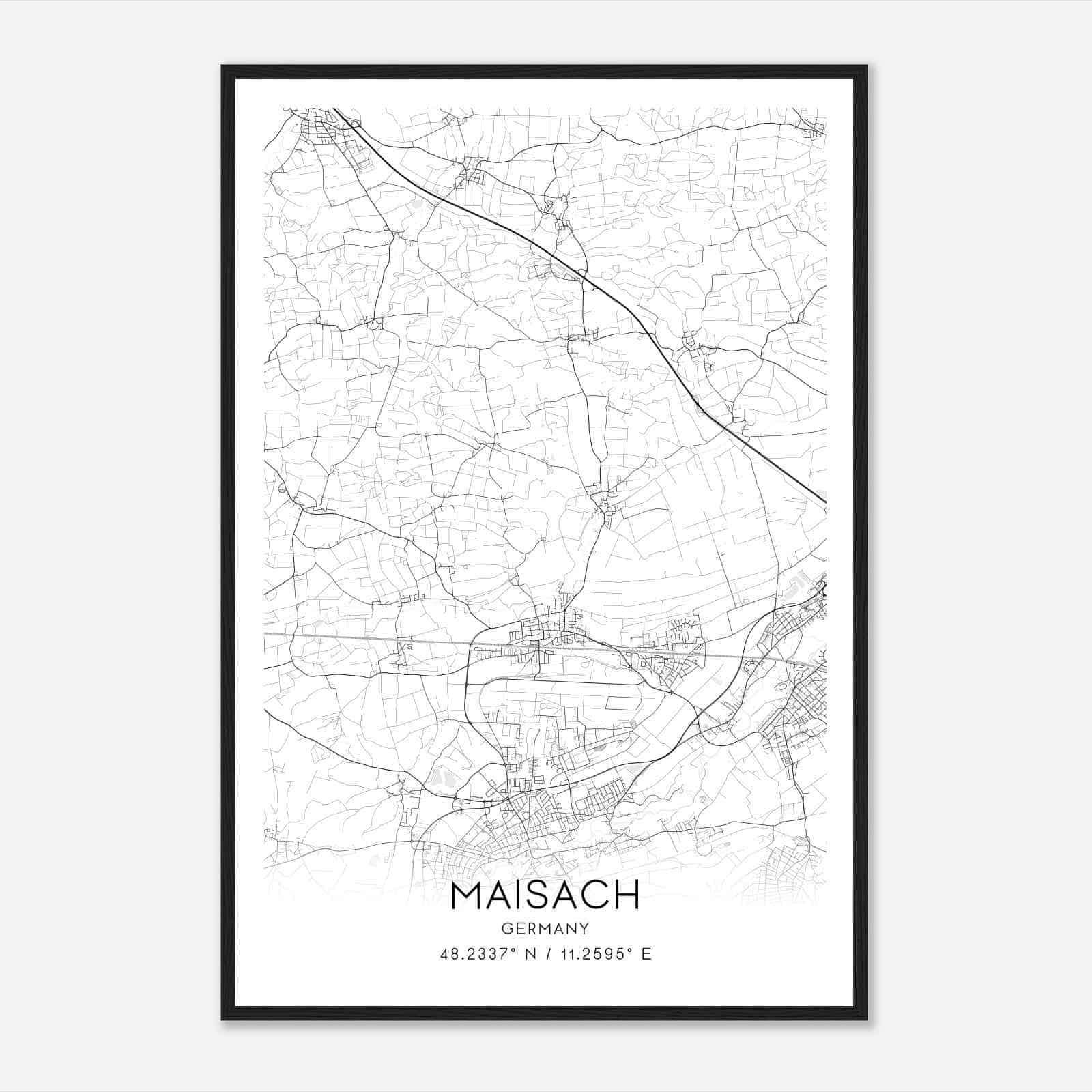 Maisach Germany Map Poster, Modern Home Decor Wall Art Print