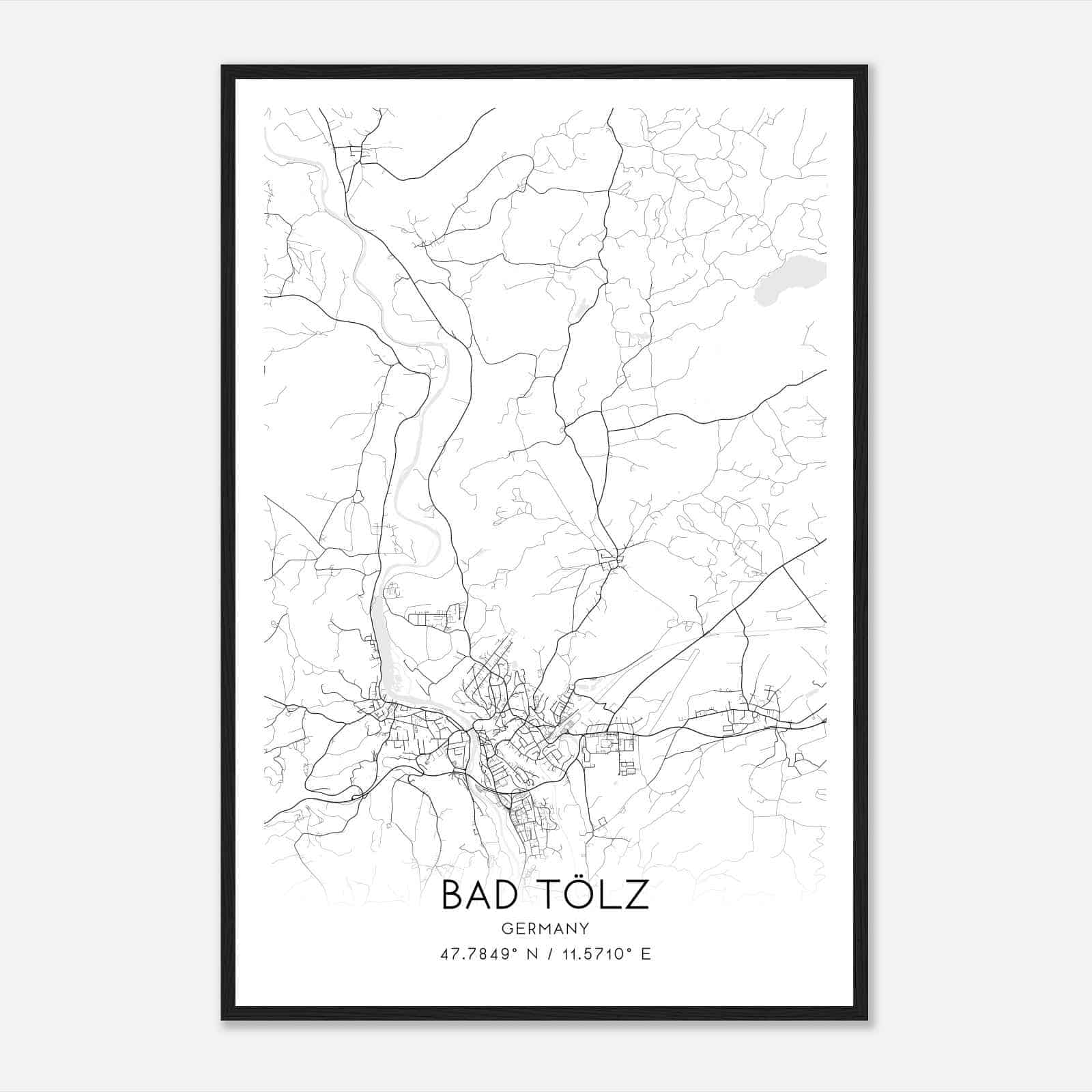 Bad Tolz Germany Map Poster, Modern Home Decor Wall Art Print