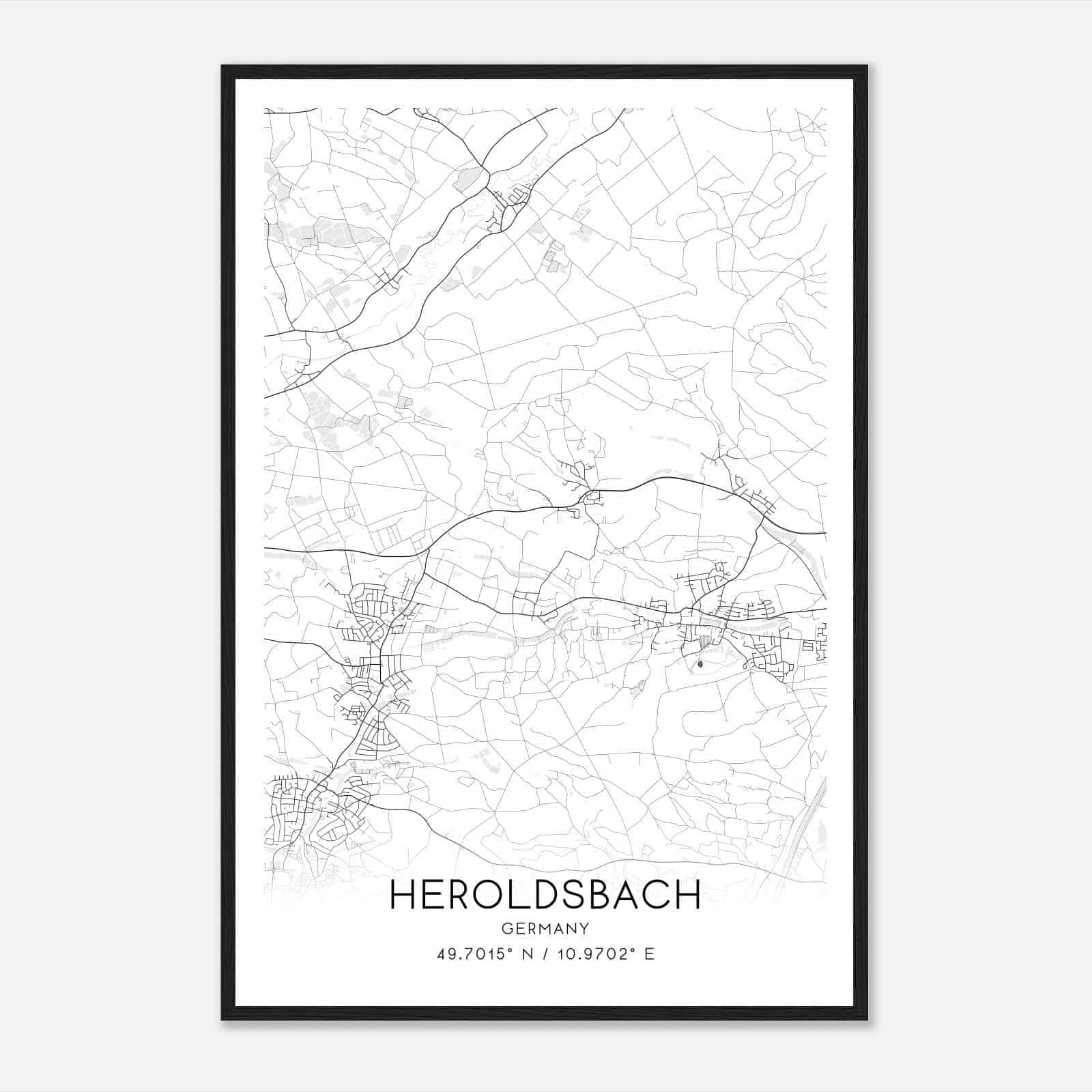Heroldsbach Germany Map Poster, Modern Home Decor Wall Art Print