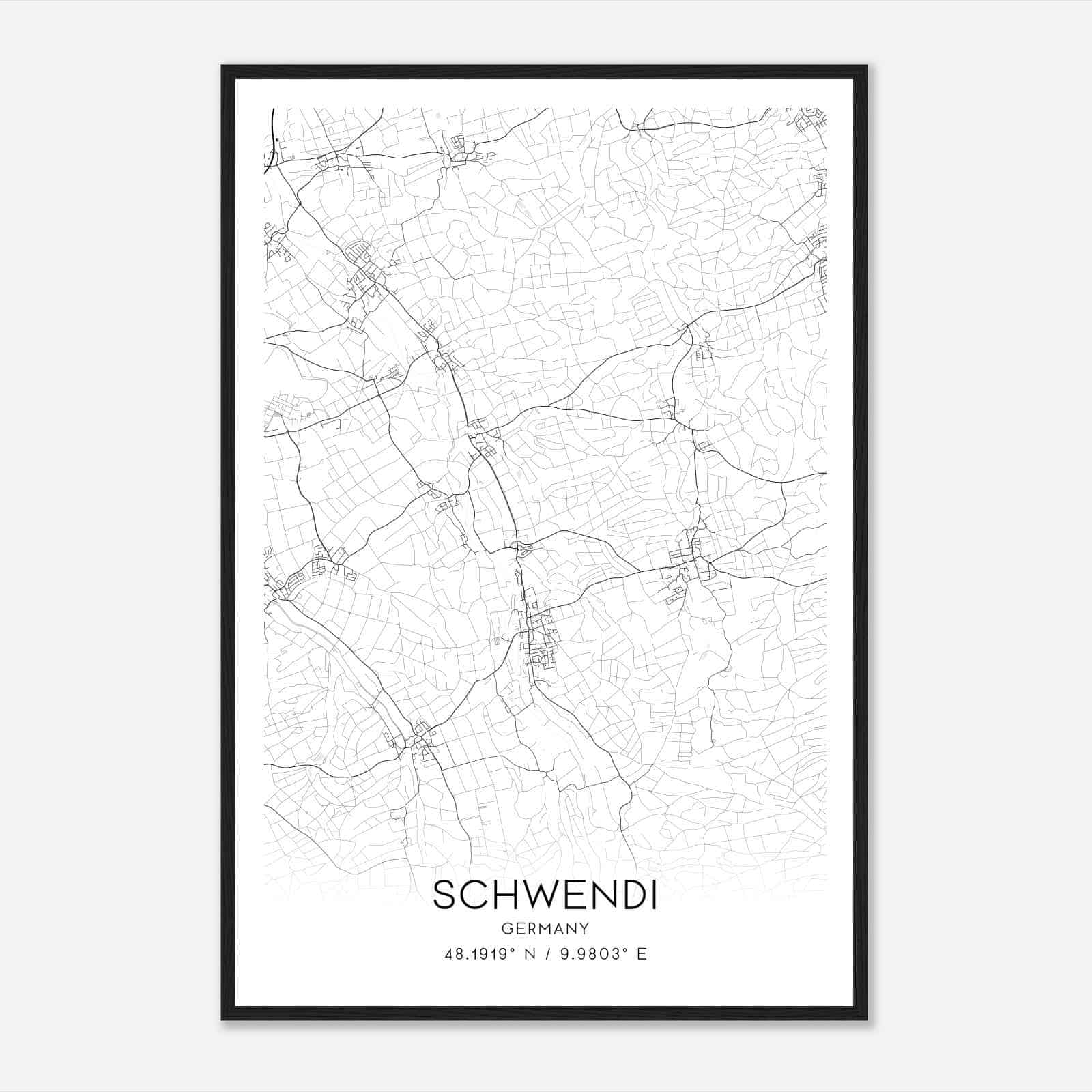 Schwendi Germany Map Poster, Modern Home Decor Wall Art Print