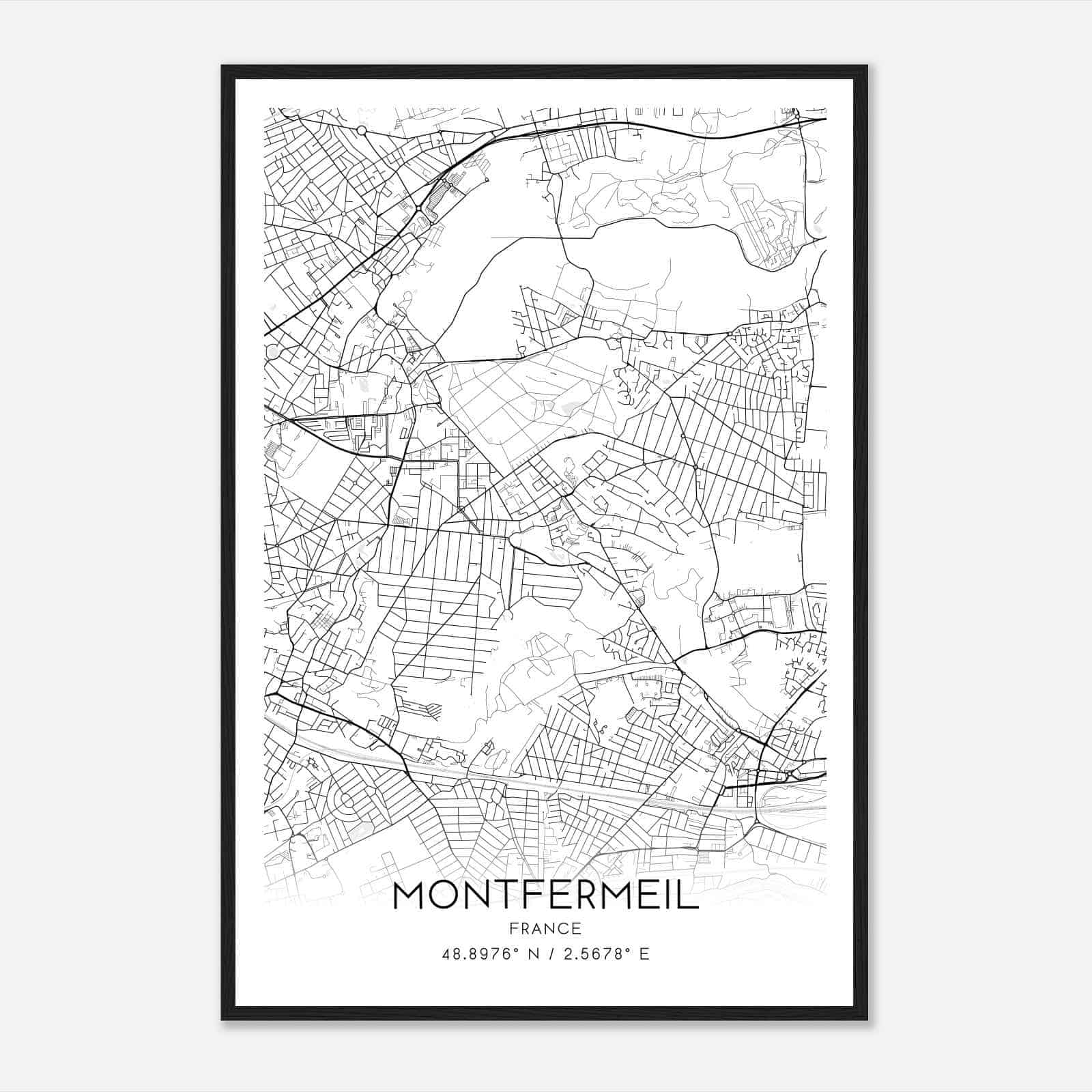 Montfermeil France Map Poster, Modern Home Decor Wall Art Print