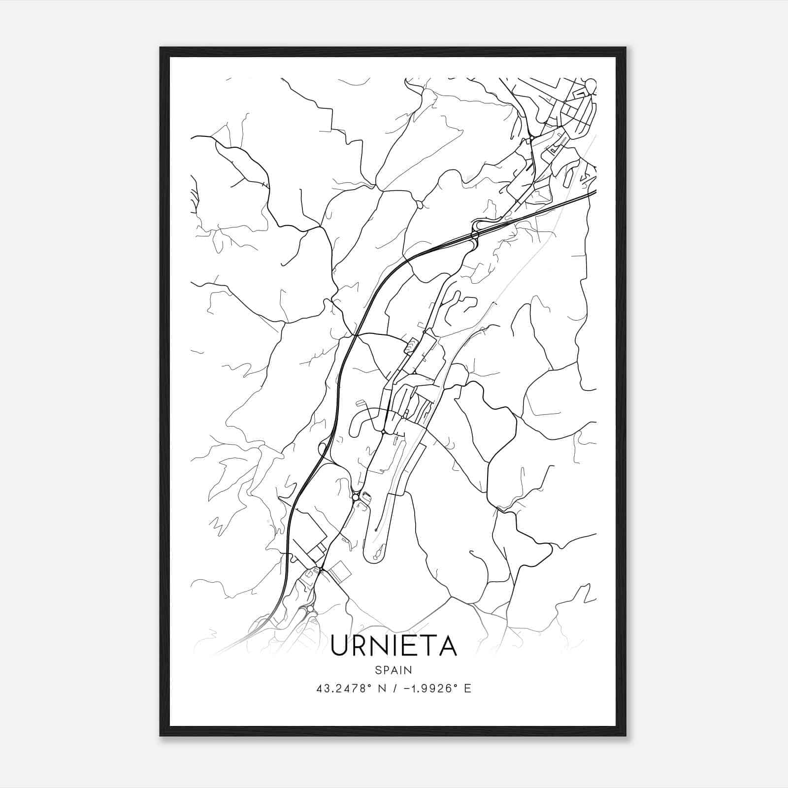 Urnieta Spain Map Poster, Modern Home Decor Wall Art Print