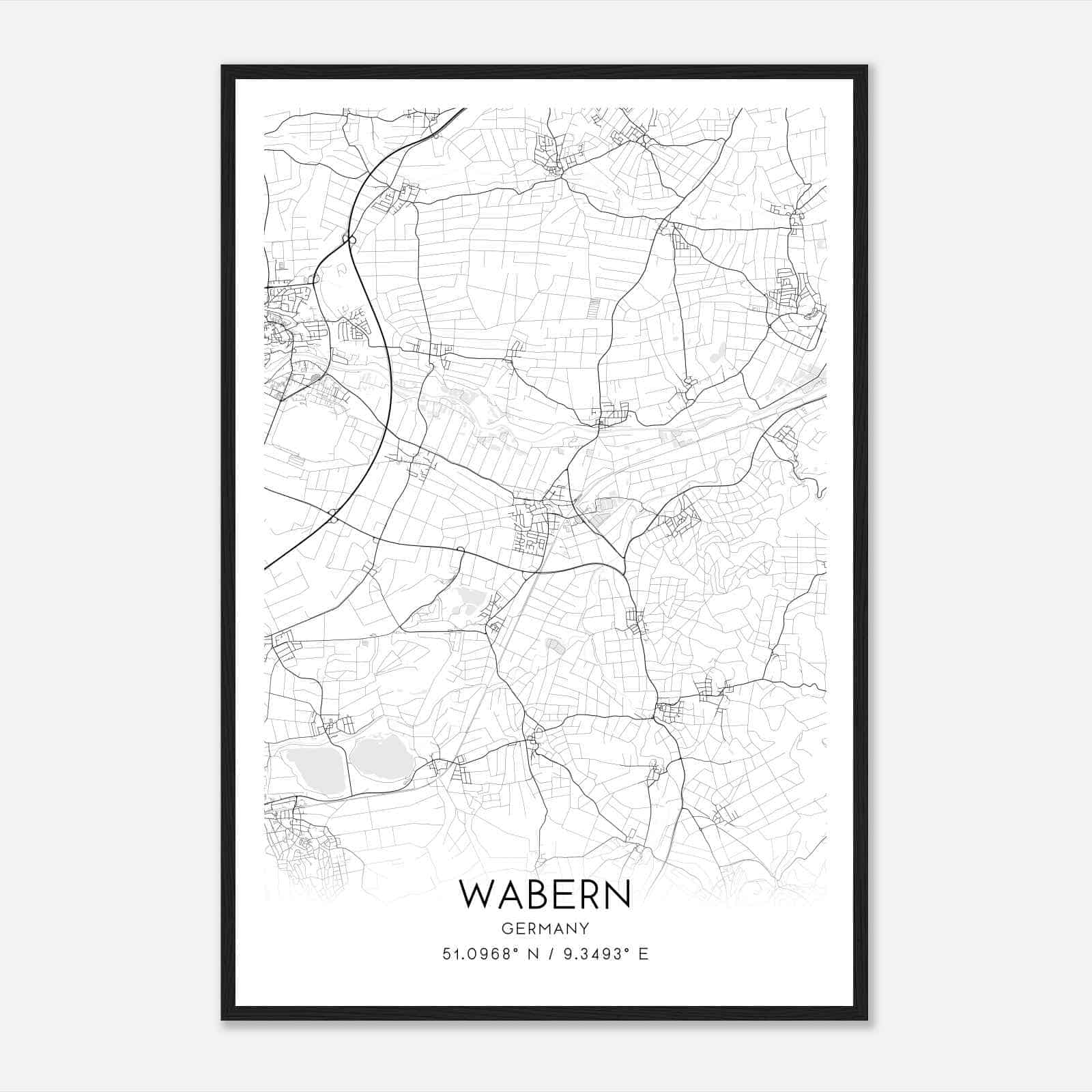 Wabern Germany Map Poster, Modern Home Decor Wall Art Print