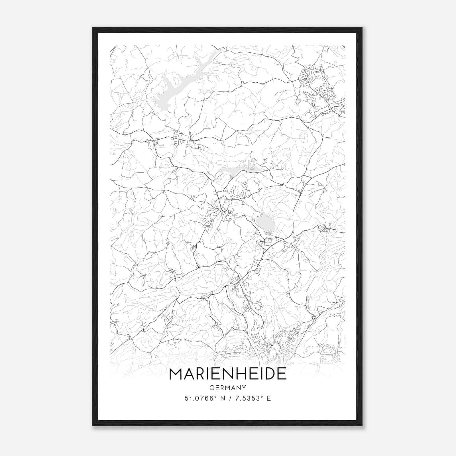Marienheide Germany Map Poster, Modern Home Decor Wall Art Print