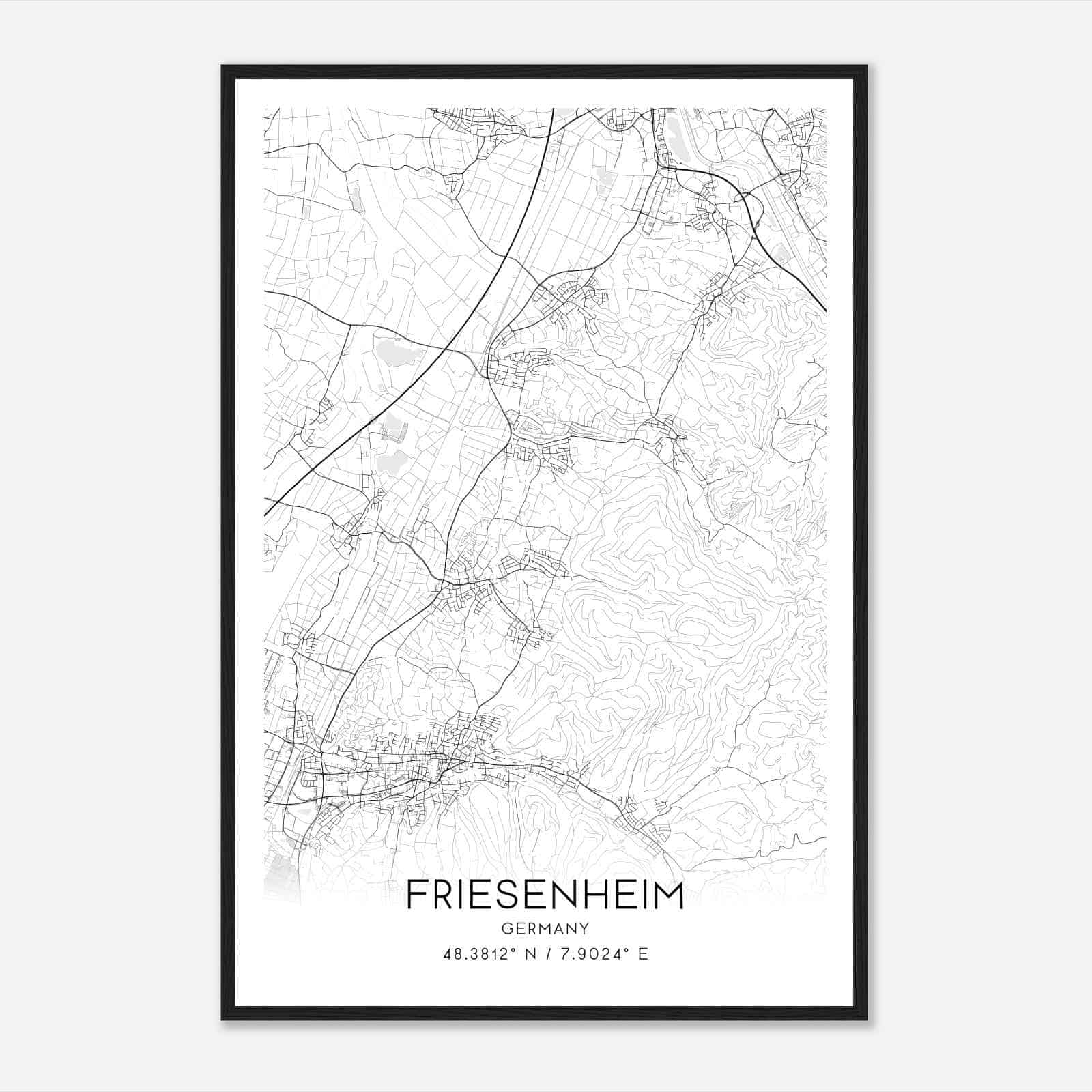 Friesenheim Germany Map Poster, Modern Home Decor Wall Art Print