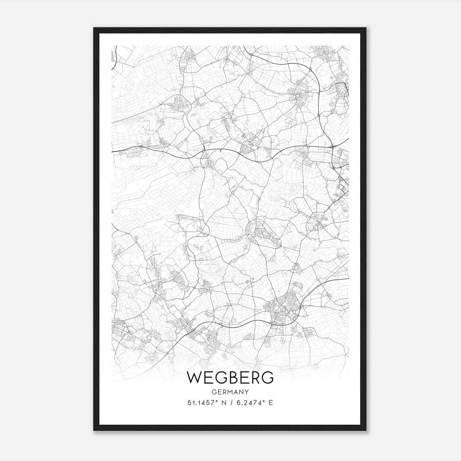 Wegberg Germany Map Poster, Modern Home Decor Wall Art Print