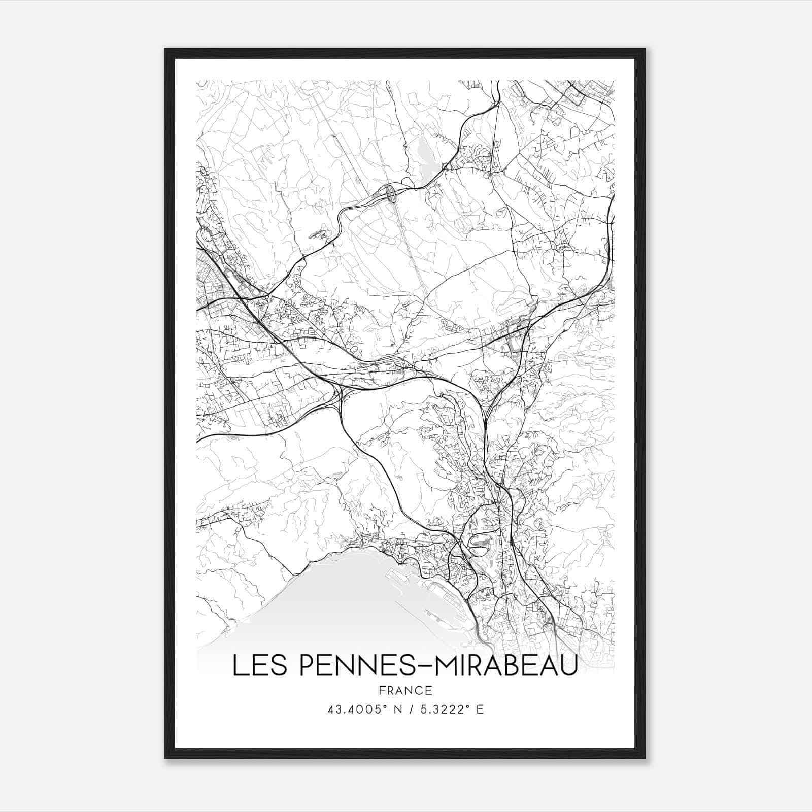 Les Pennes-Mirabeau France Map Poster, Modern Home Decor Wall Art Print