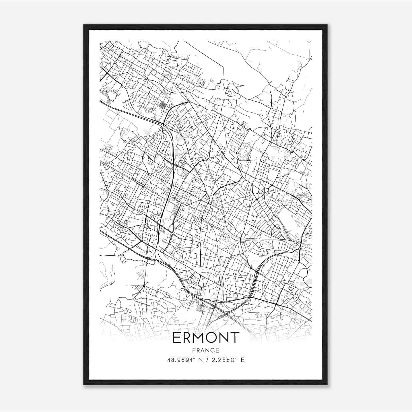 Ermont France Map Poster, Modern Home Decor Wall Art Print