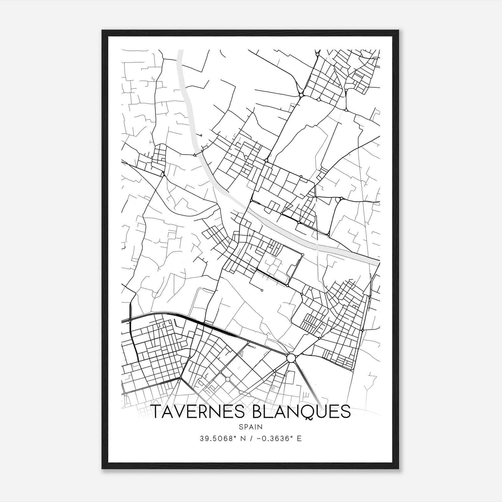 Tabernes Blanques Spain Map Poster, Modern Home Decor Wall Art Print