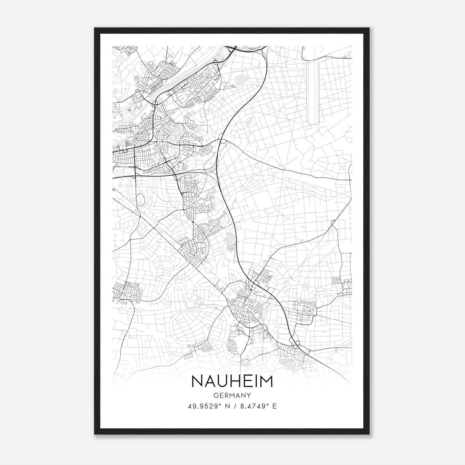Nauheim Germany Map Poster, Modern Home Decor Wall Art Print