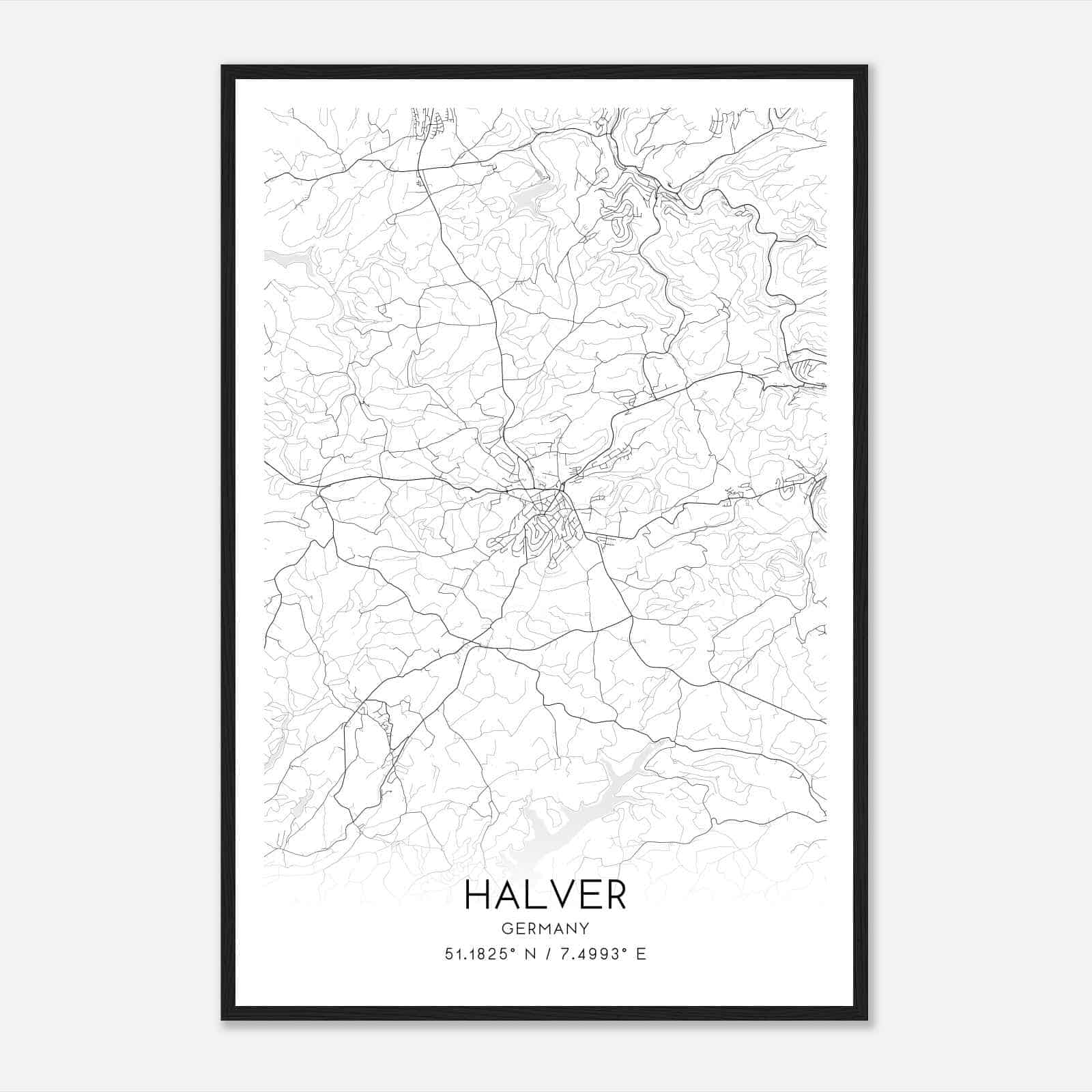 Halver Germany Map Poster, Modern Home Decor Wall Art Print