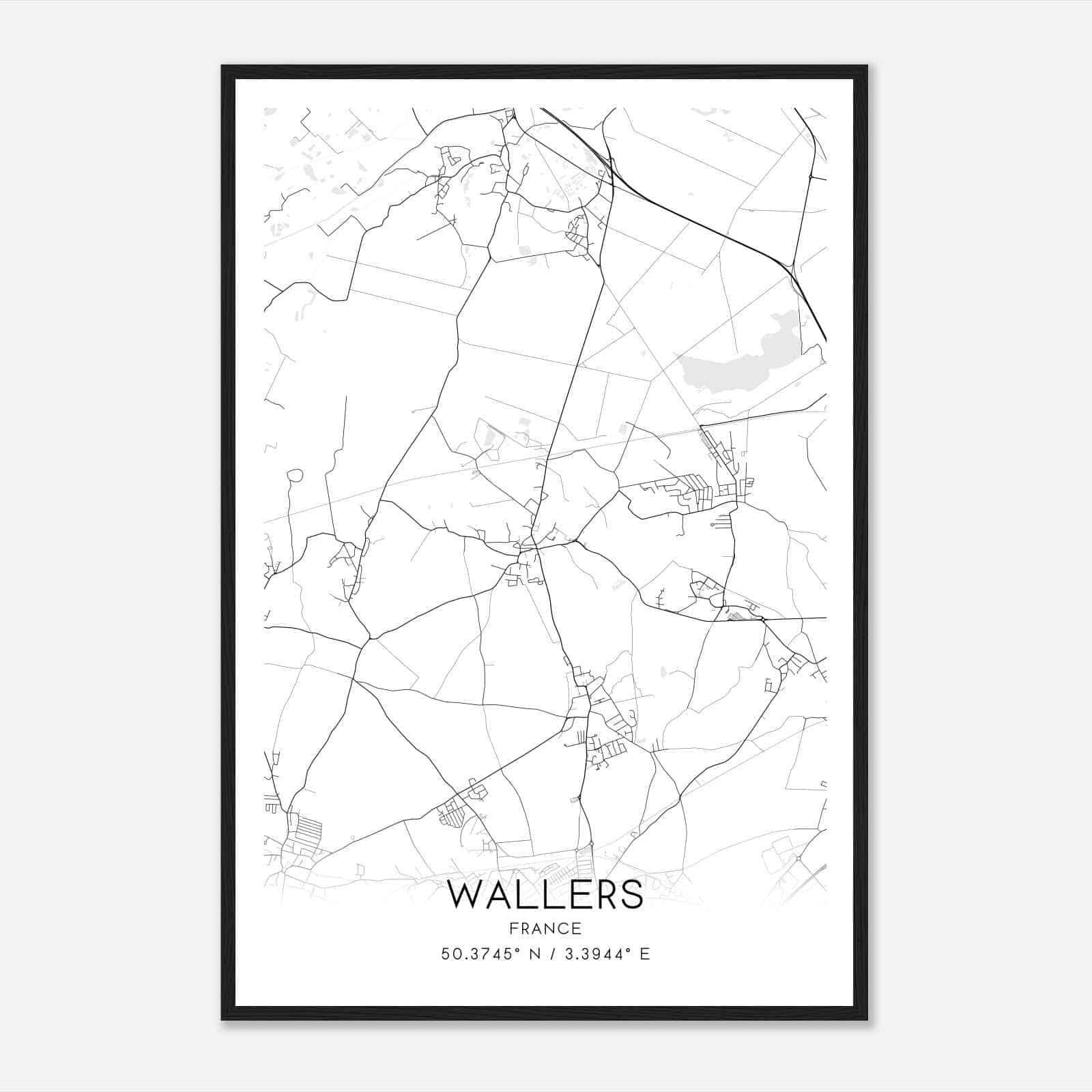 Wallers France Map Poster, Modern Home Decor Wall Art Print