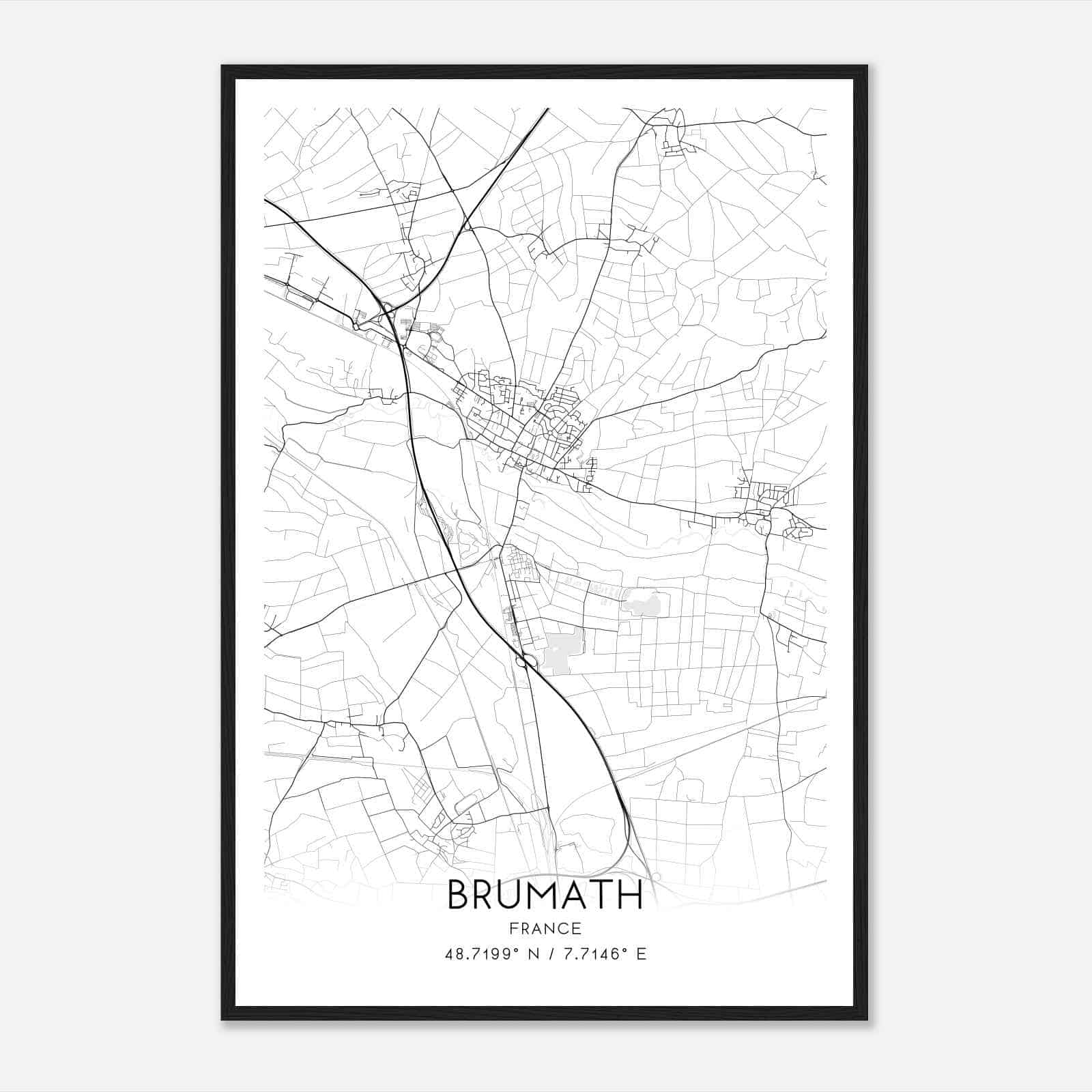 Brumath France Map Poster, Modern Home Decor Wall Art Print
