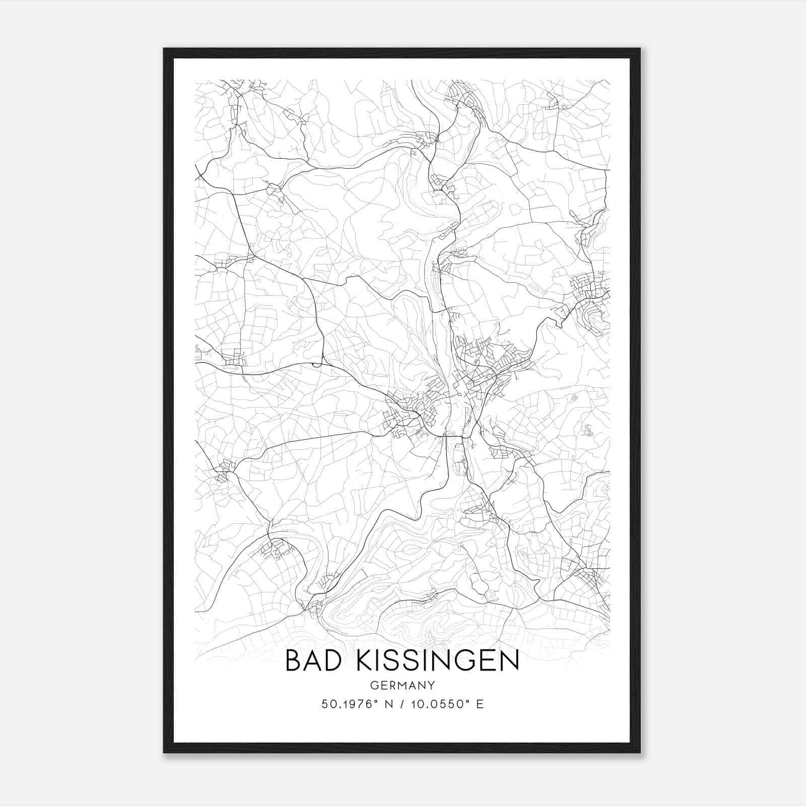 Bad Kissingen Germany Map Poster, Modern Home Decor Wall Art Print
