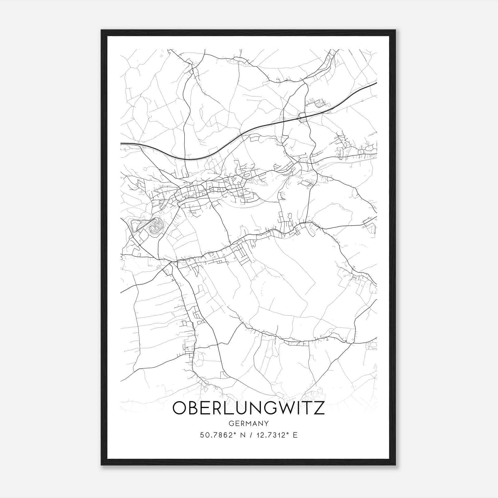 Oberlungwitz Germany Map Poster, Modern Home Decor Wall Art Print