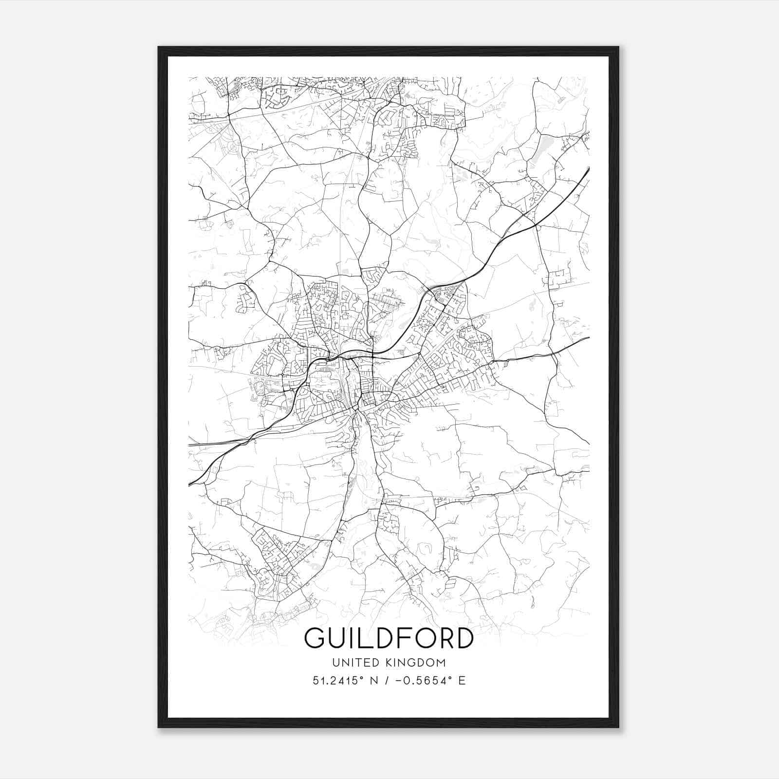 Guildford United Kingdom Map Poster, Modern Home Decor Wall Art Print Guildford United Kingdom Map Poster, Modern Home Decor Wall Art Print