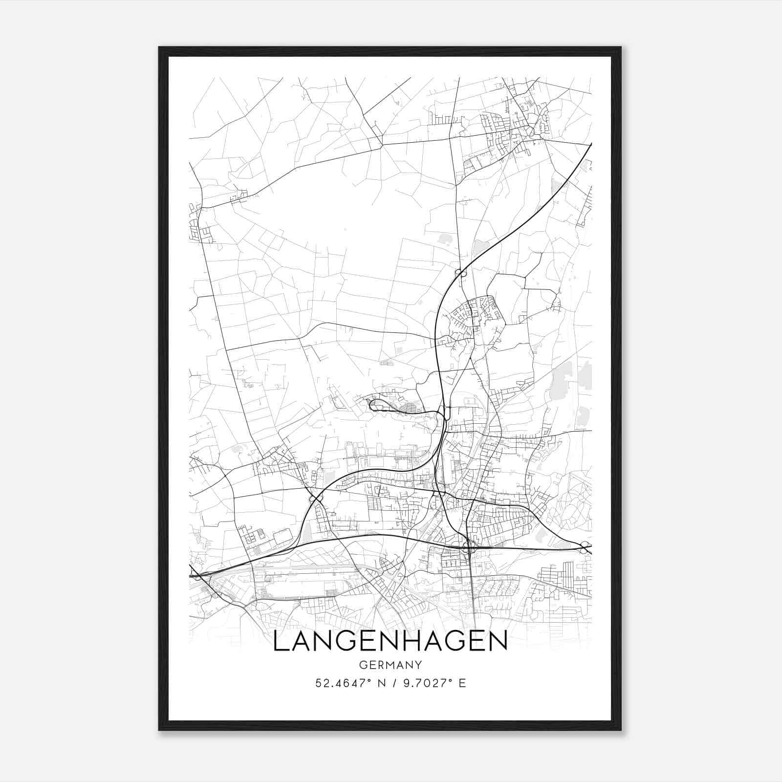 Langenhagen Germany Map Poster, Modern Home Decor Wall Art Print