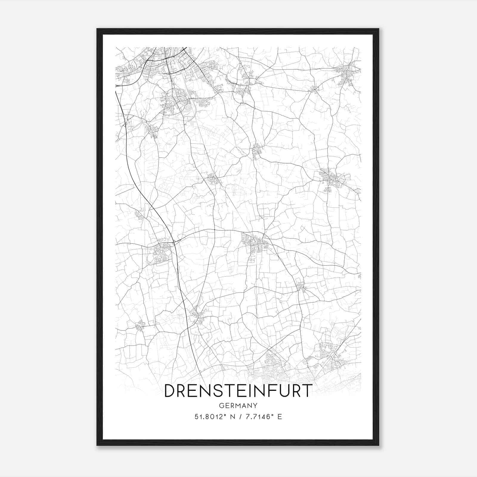 Drensteinfurt Germany Map Poster, Modern Home Decor Wall Art Print