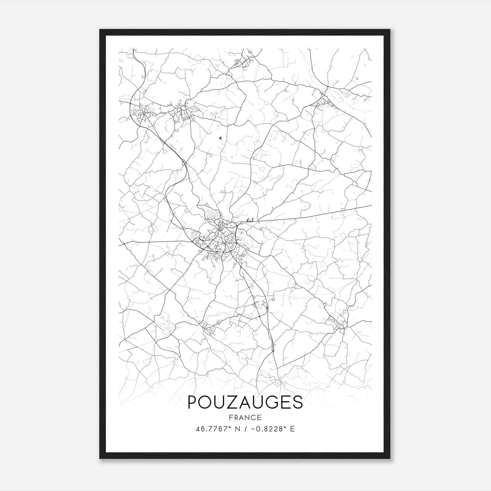 Pouzauges France Map Poster, Modern Home Decor Wall Art Print