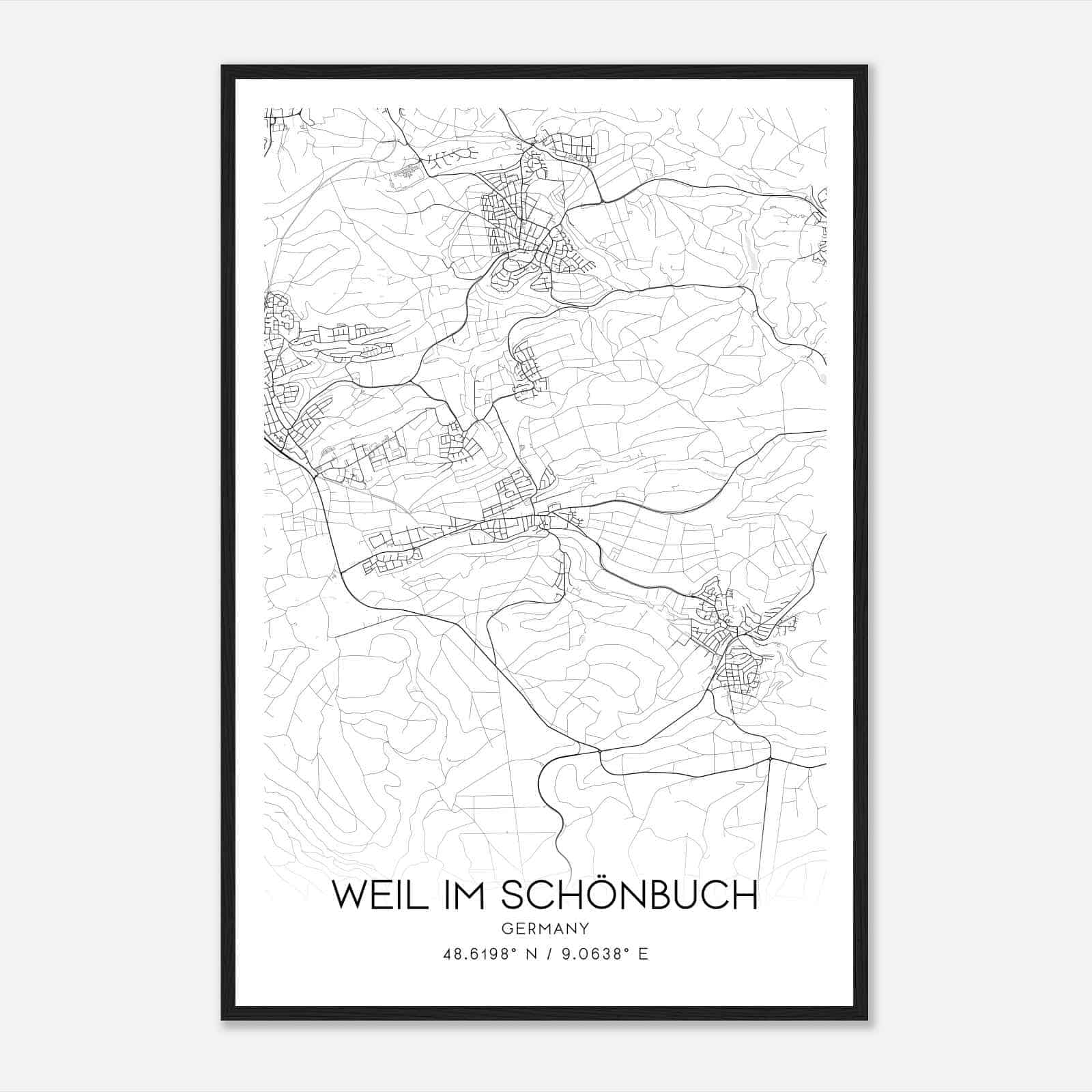 Weil im Schonbuch Germany Map Poster, Modern Home Decor Wall Art Print