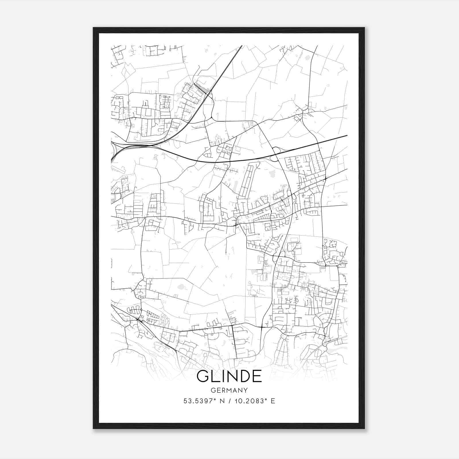 Glinde Germany Map Poster, Modern Home Decor Wall Art Print