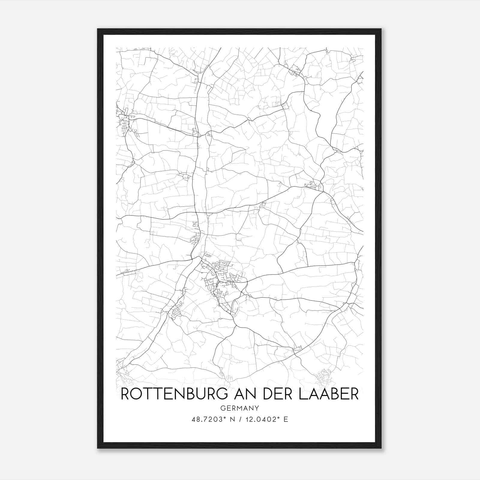 Rottenburg an der Laaber Germany Map Poster, Modern Home Decor Wall Art Print