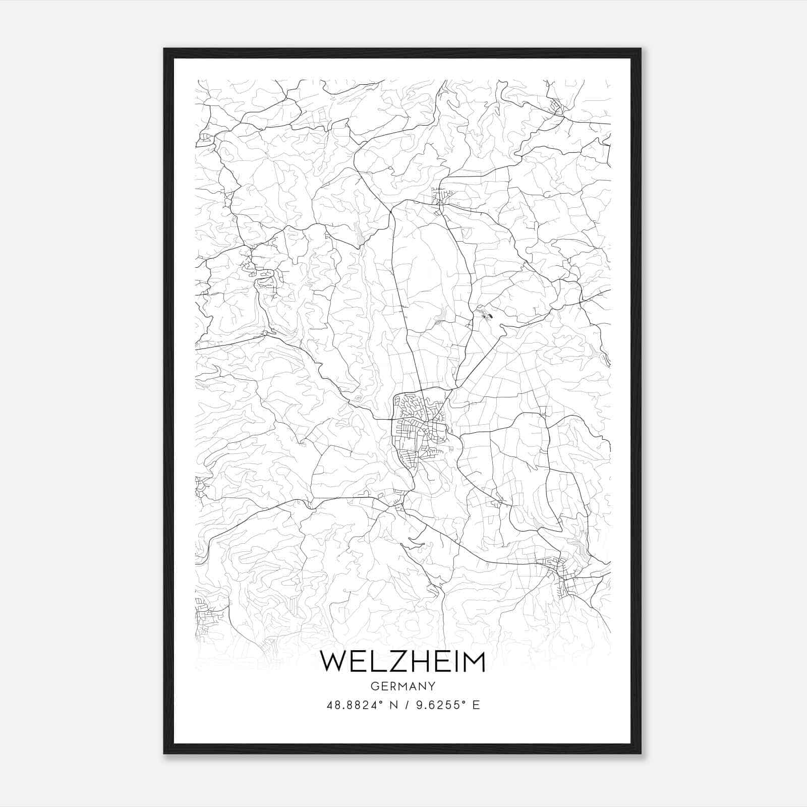 Welzheim Germany Map Poster, Modern Home Decor Wall Art Print
