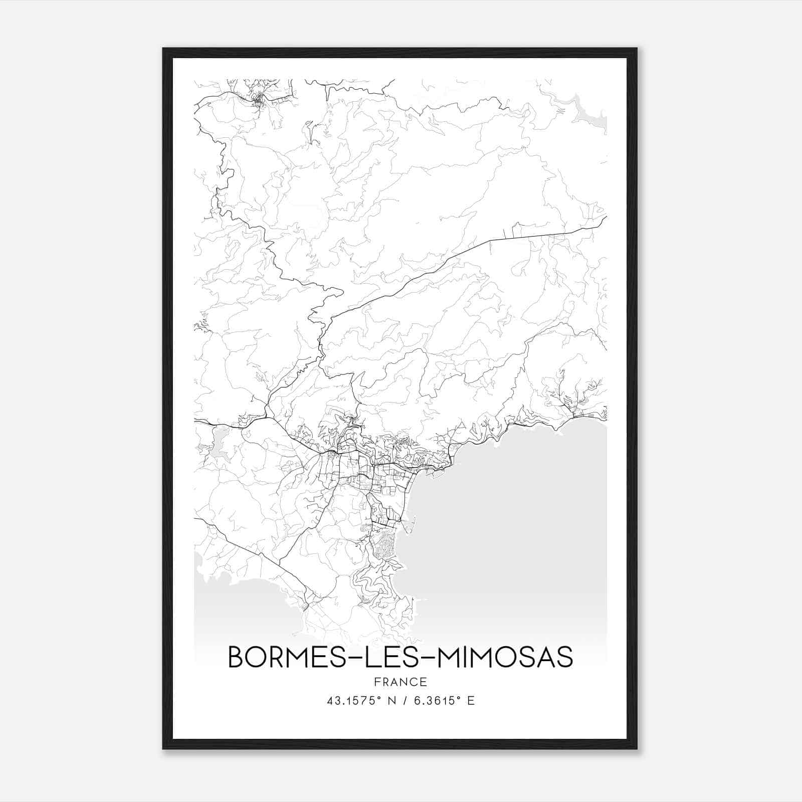 Bormes-les-Mimosas France Map Poster, Modern Home Decor Wall Art Print
