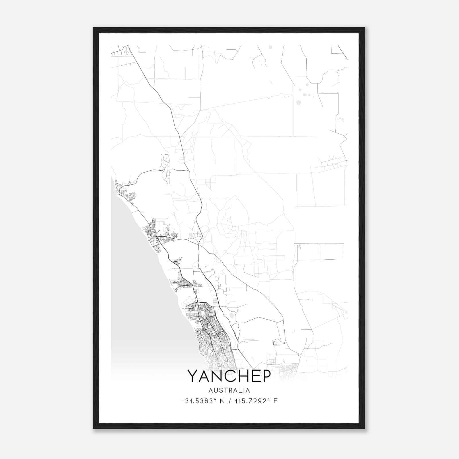 Yanchep Australia Map Poster, Modern Home Decor Wall Art Print
