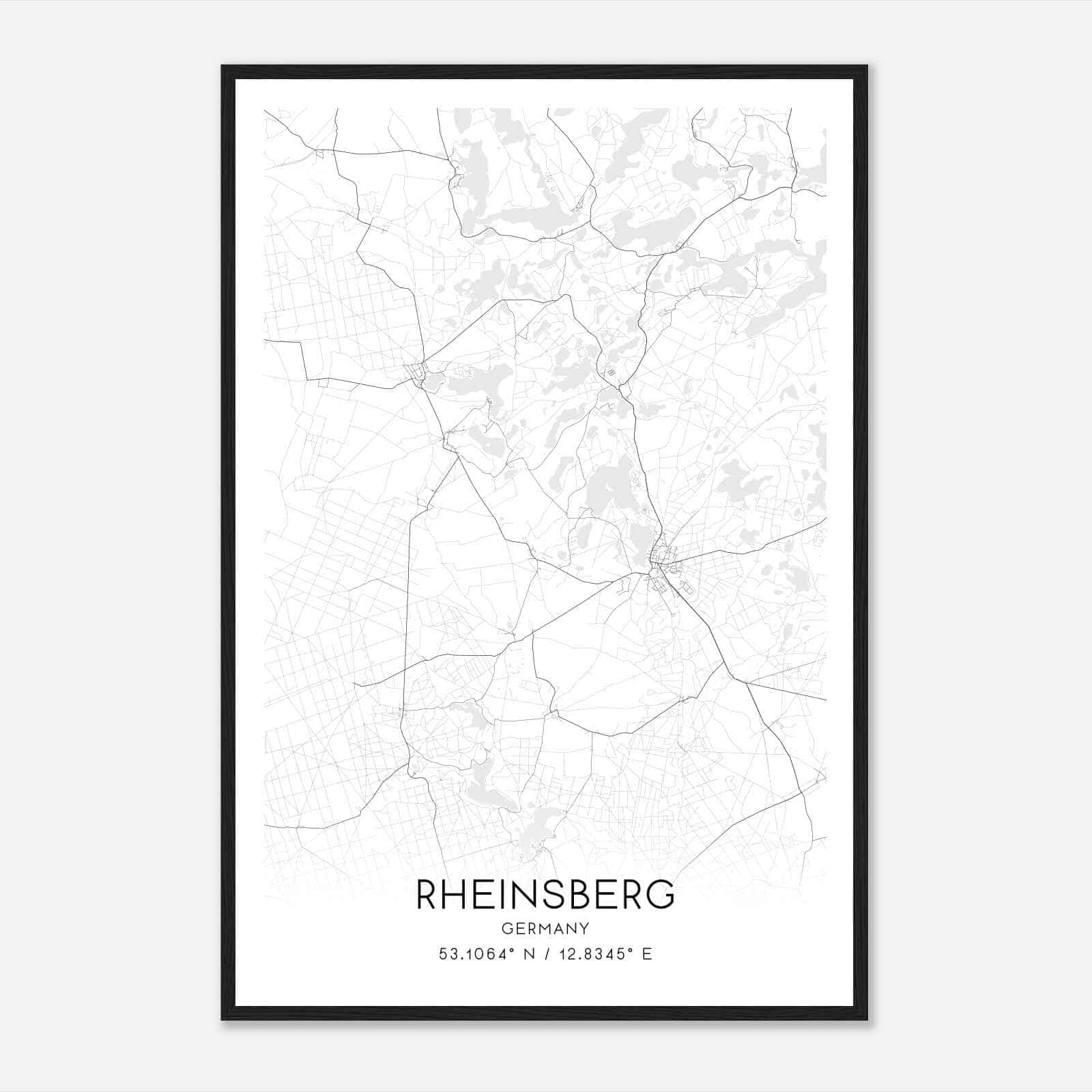 Rheinsberg Germany Map Poster, Modern Home Decor Wall Art Print