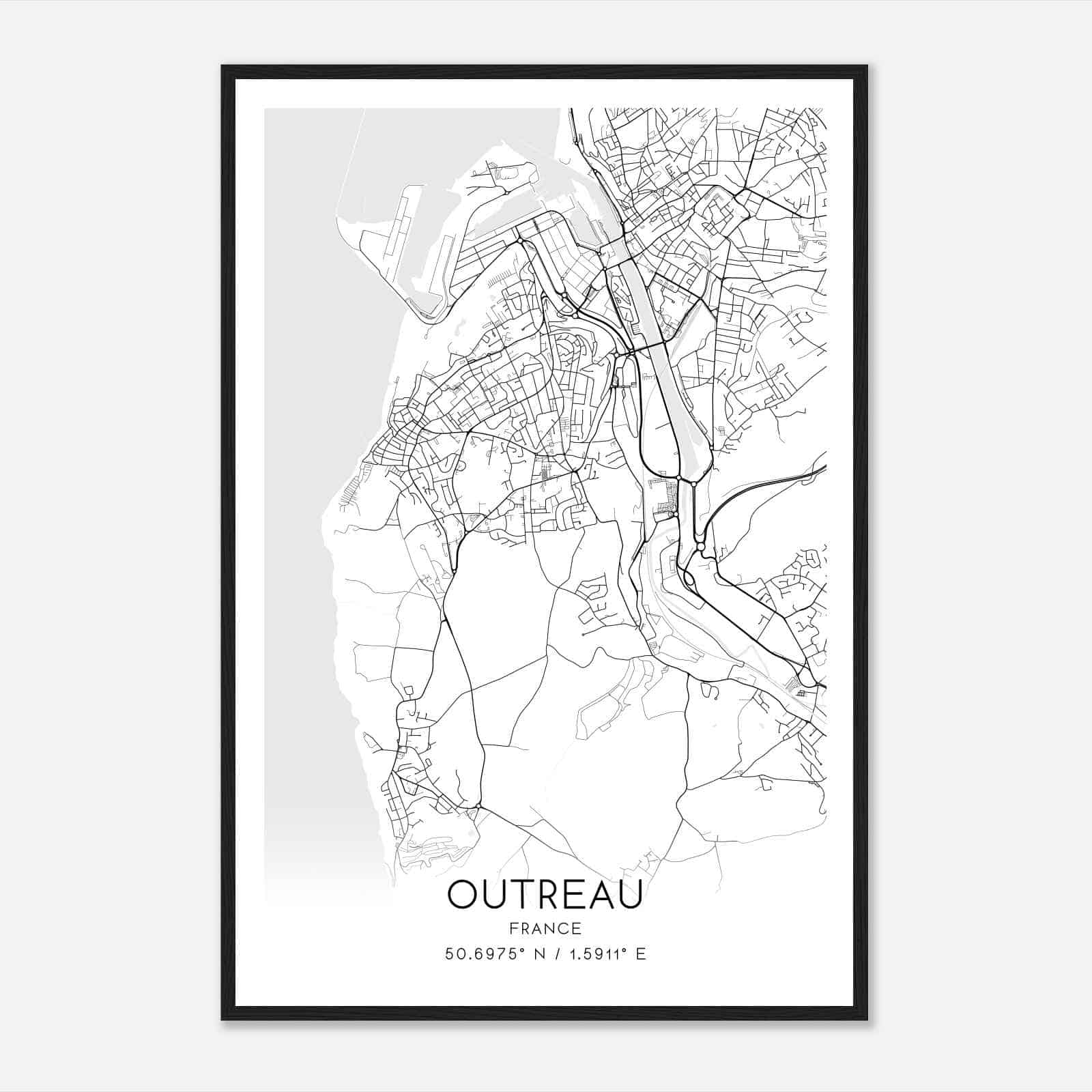 Outreau France Map Poster, Modern Home Decor Wall Art Print