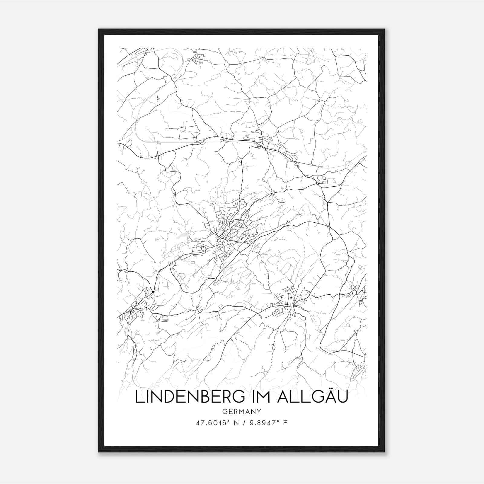 Lindenberg im Allgau Germany Map Poster, Modern Home Decor Wall Art Print