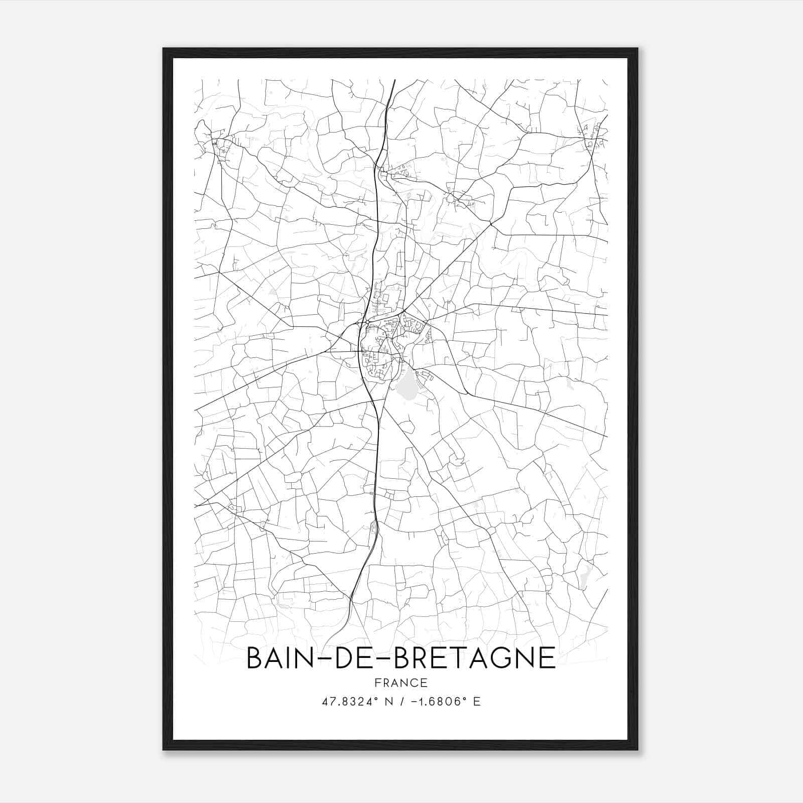 Bain-de-Bretagne France Map Poster, Modern Home Decor Wall Art Print
