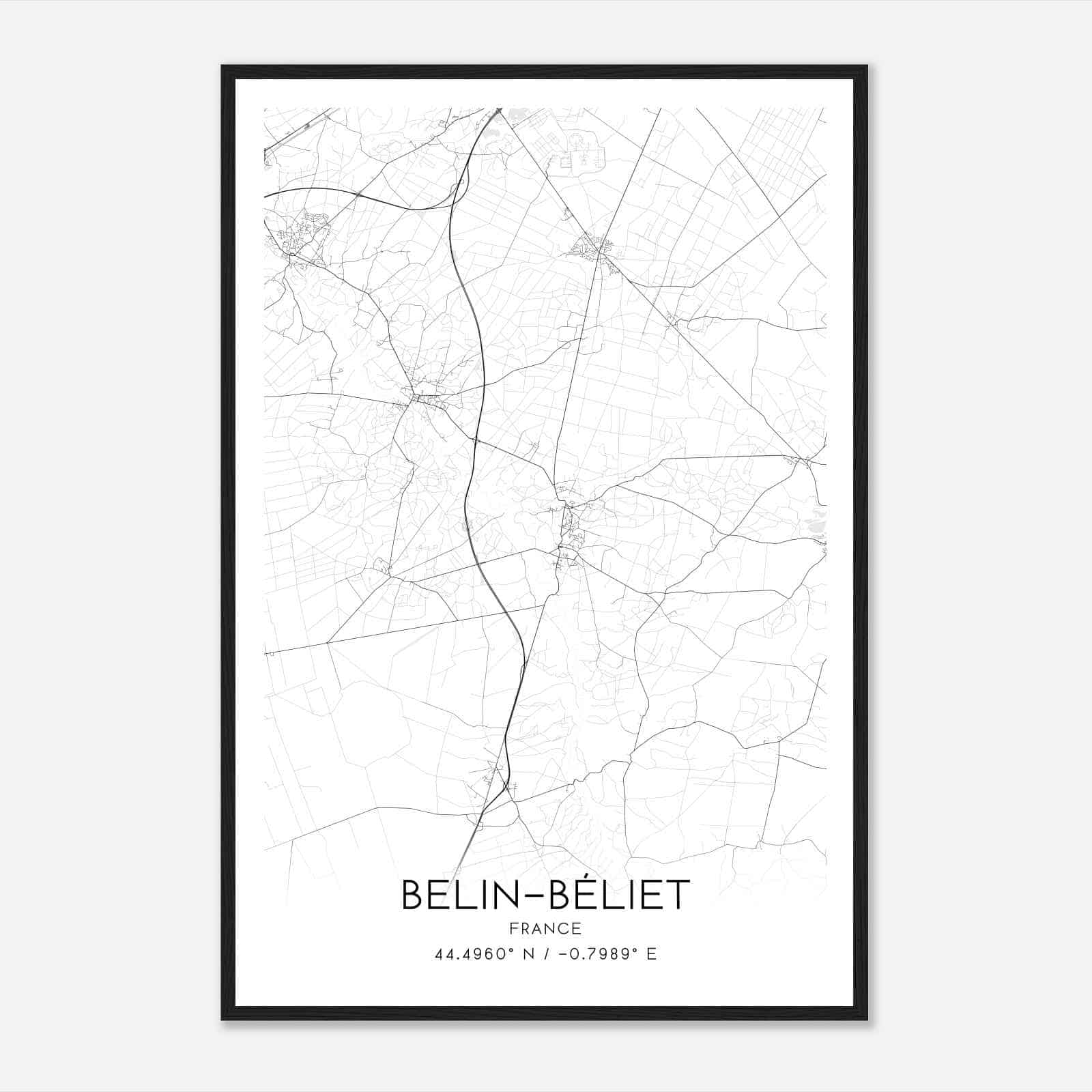 Belin-Beliet France Map Poster, Modern Home Decor Wall Art Print