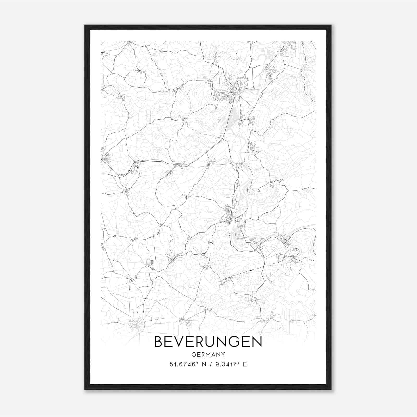 Beverungen Germany Map Poster, Modern Home Decor Wall Art Print