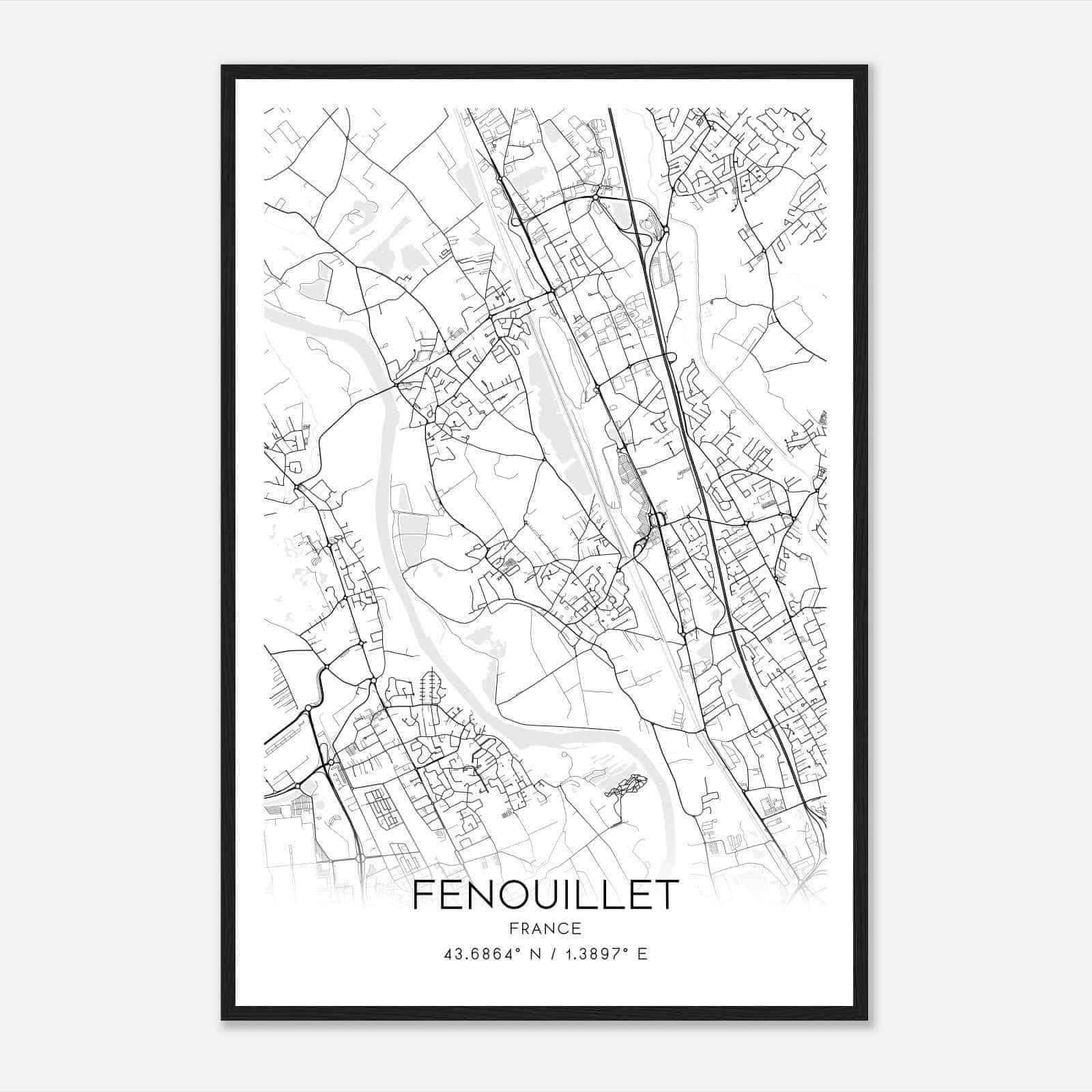 Fenouillet France Map Poster, Modern Home Decor Wall Art Print